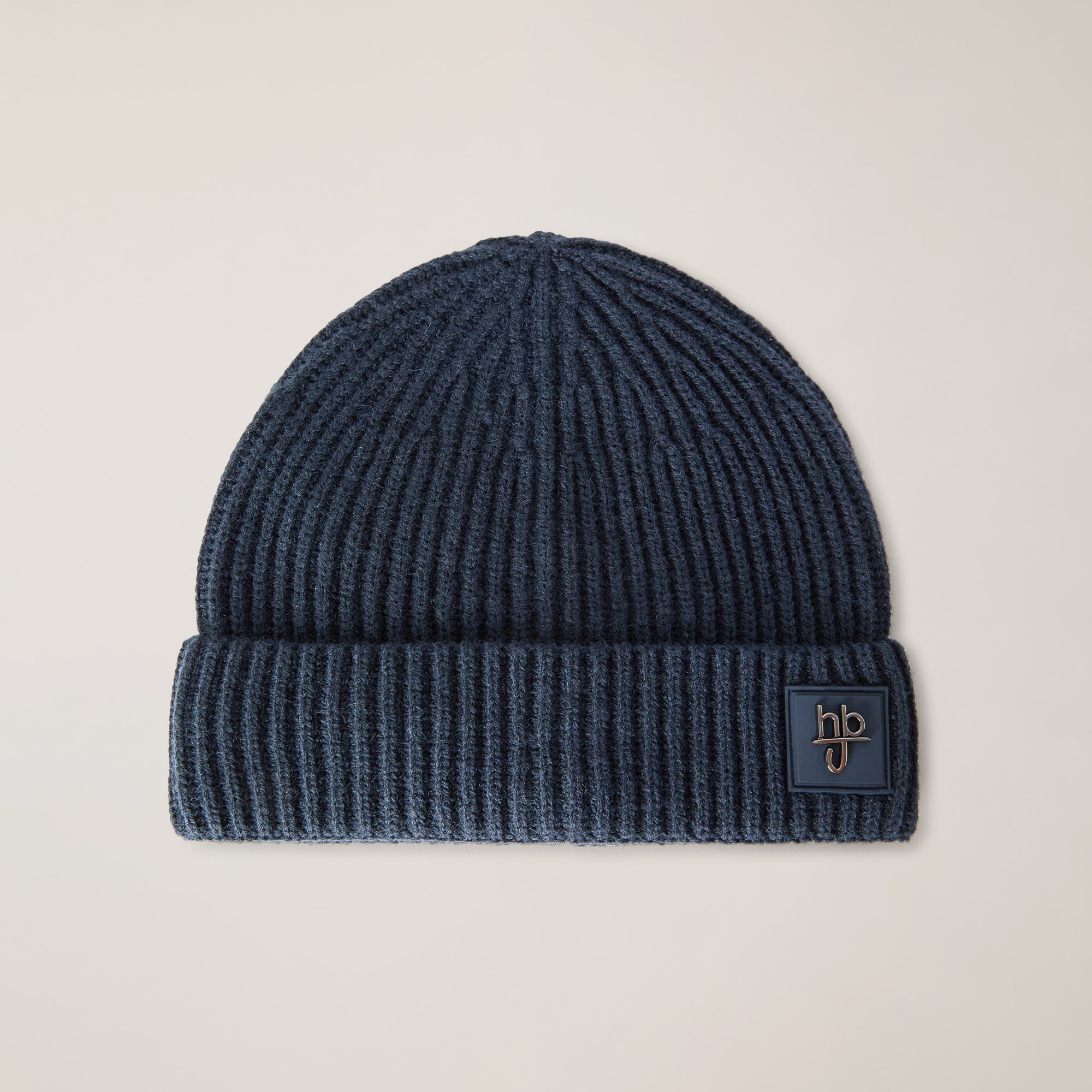 Beanie A Coste Con Patch, Blu, large