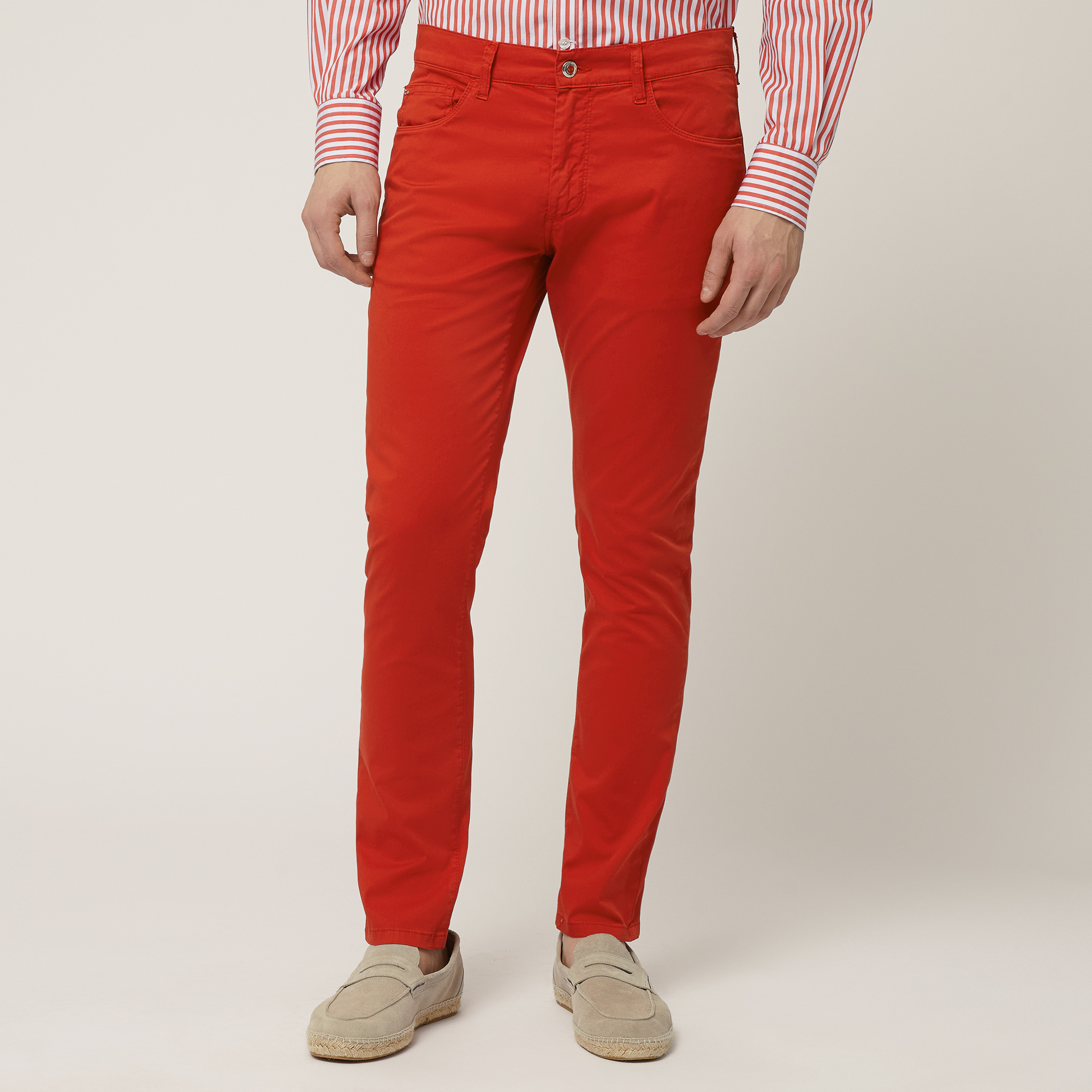 Pantaloni Slim In Misto Cotone