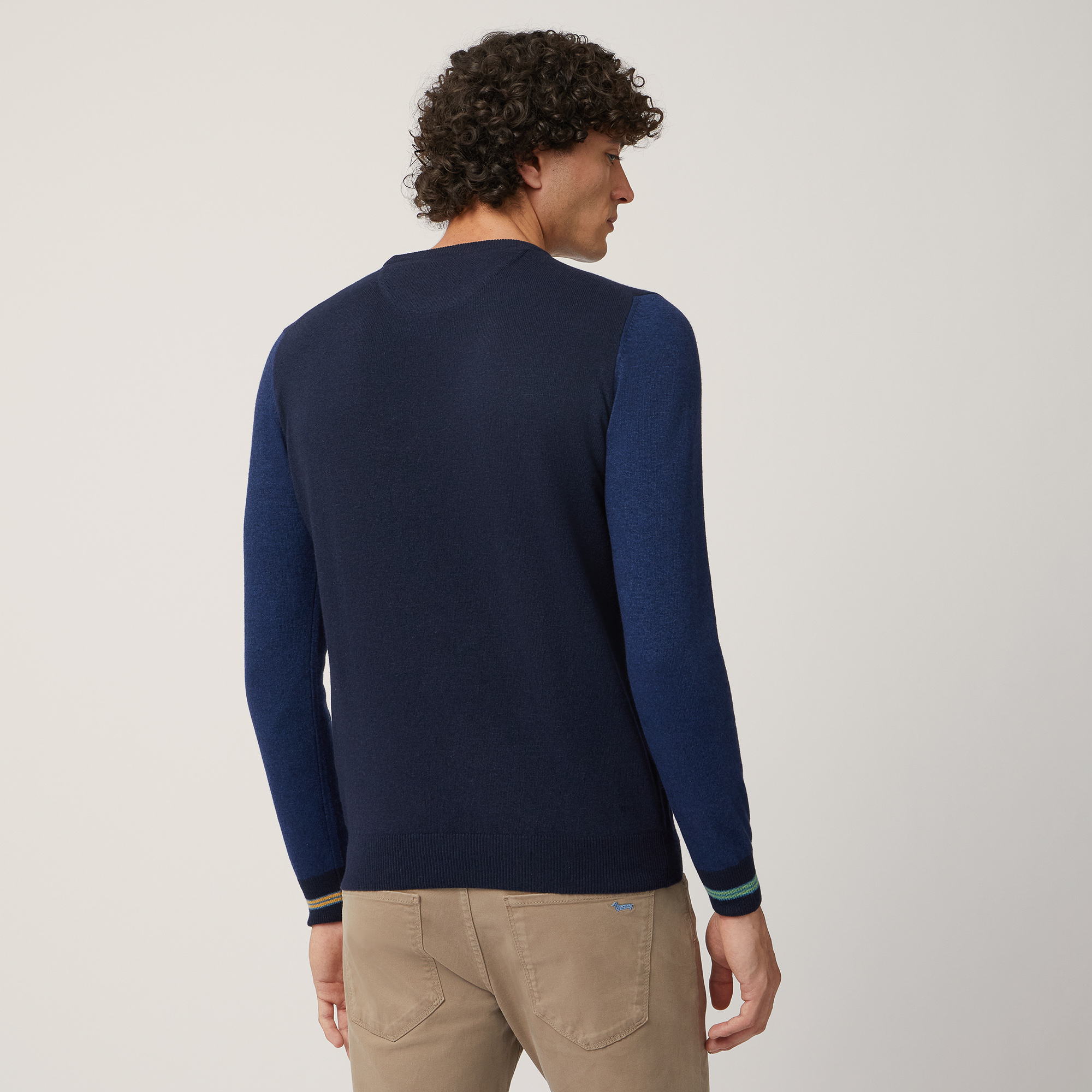 Pullover With Striped Cuffs, Blu, large image number 1