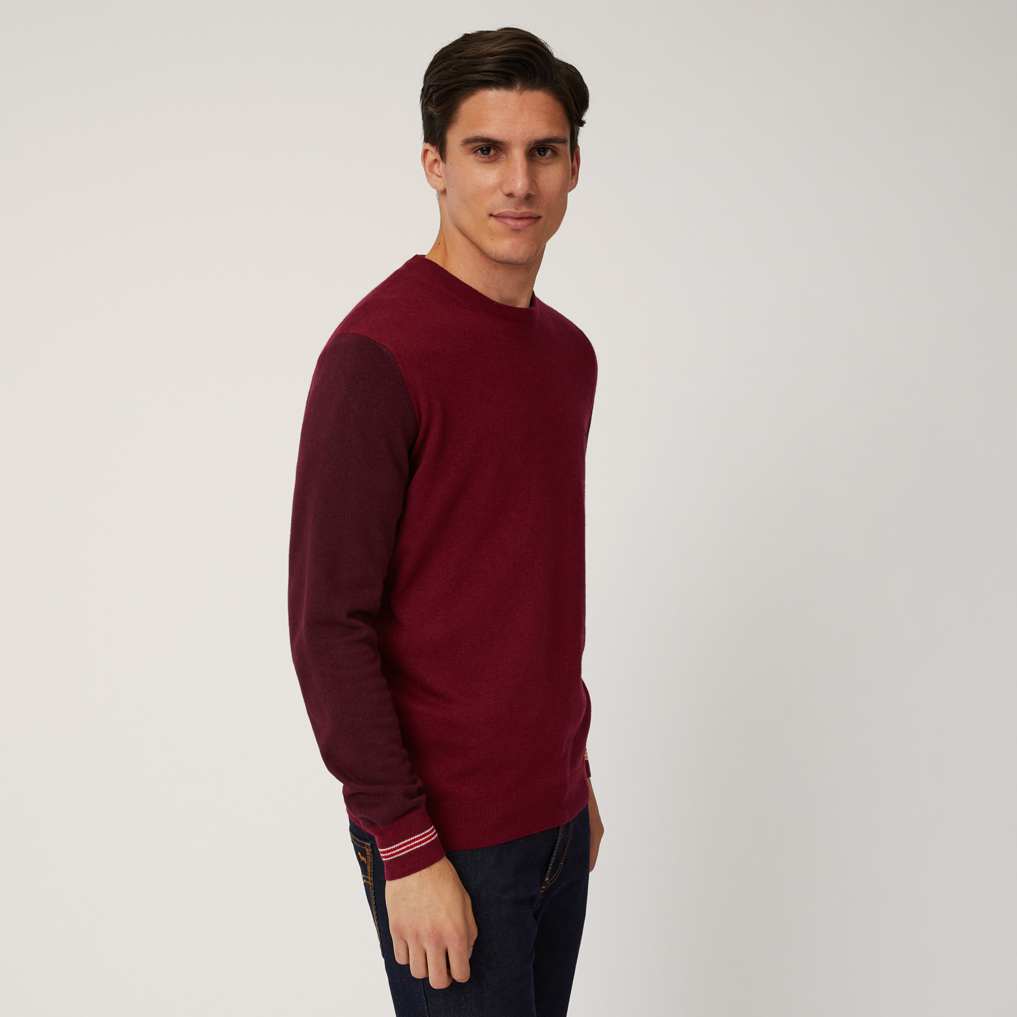 Pullover With Striped Cuffs, Red , large image number 0