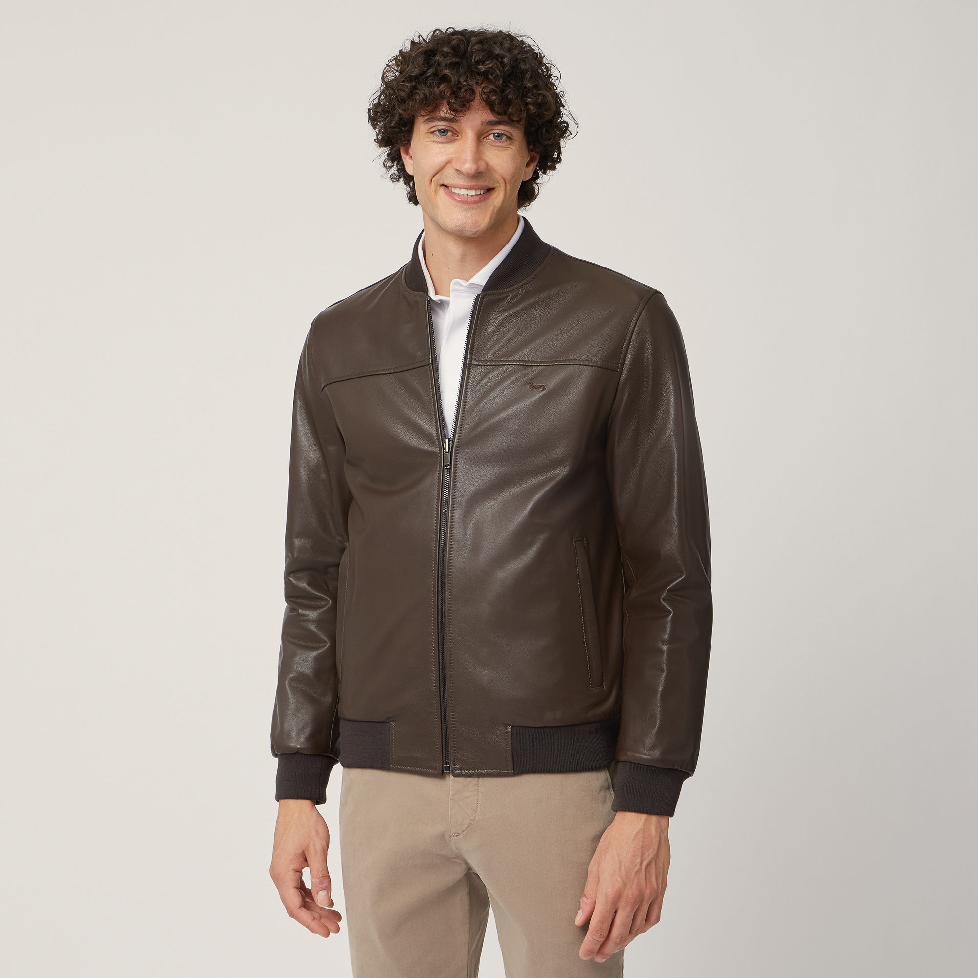 Reversible Nappa Leather Bomber Jacket, Brown, large image number 0