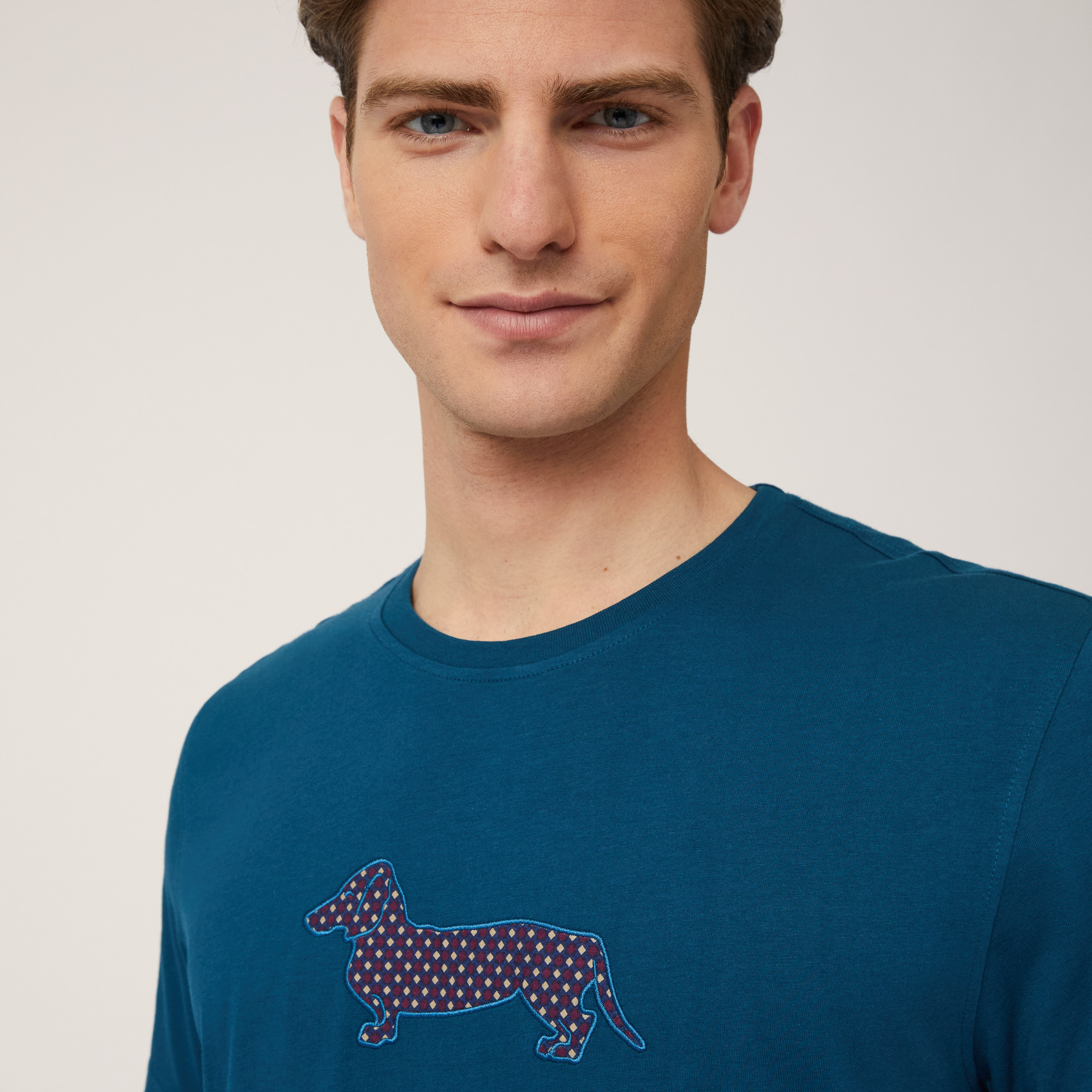 T-Shirt with Laser-Cut Dachshund, Teal, large image number 2