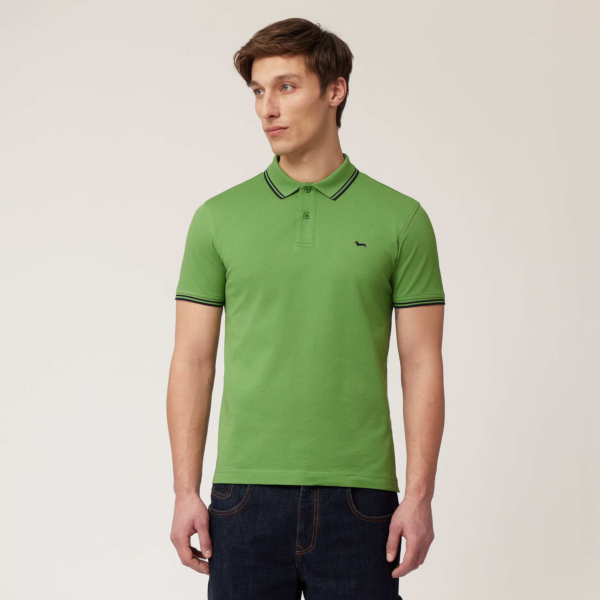 Polo with Striped Details, Meadow Green, large image number 0