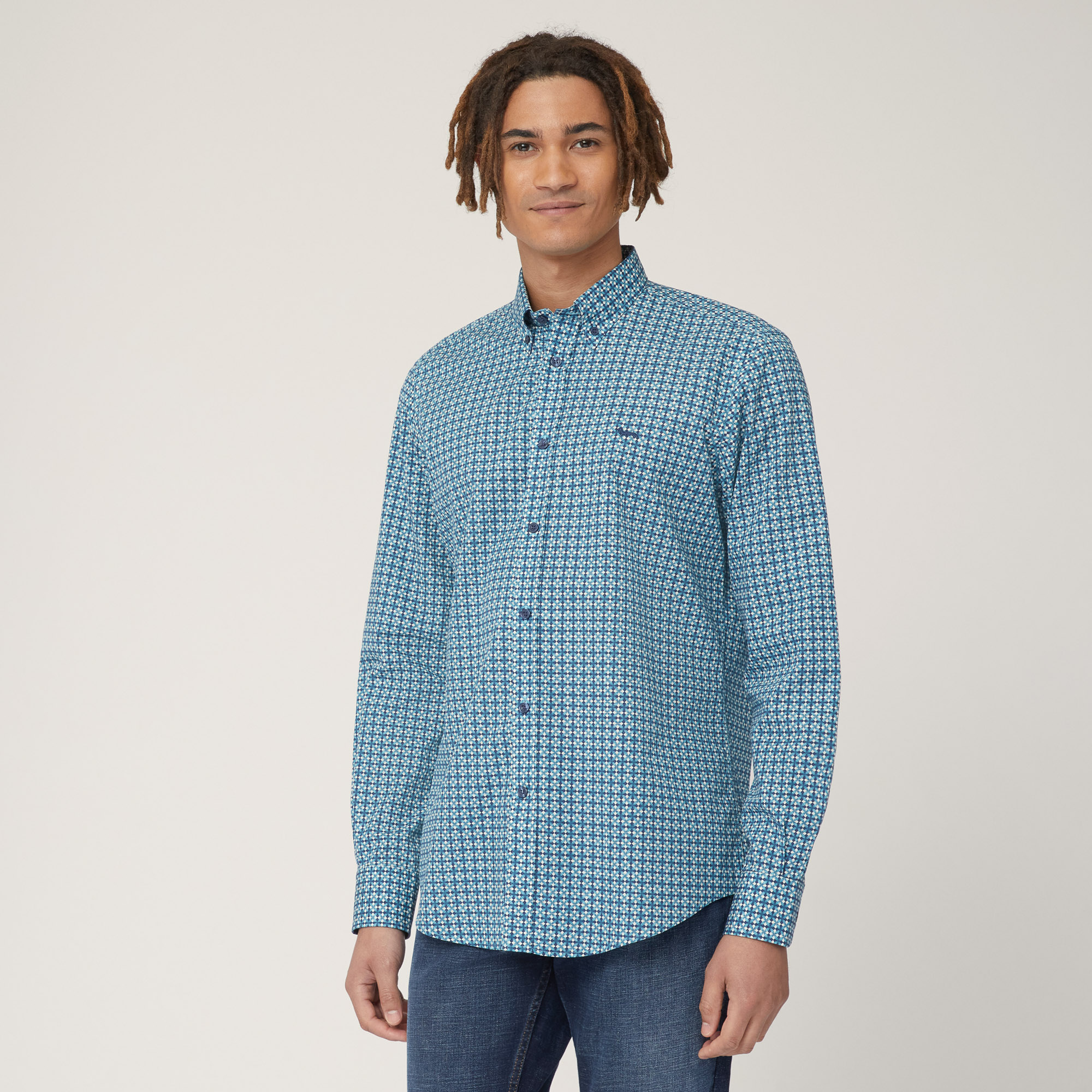 Shirt with Geometric Pattern, Blu Light, large