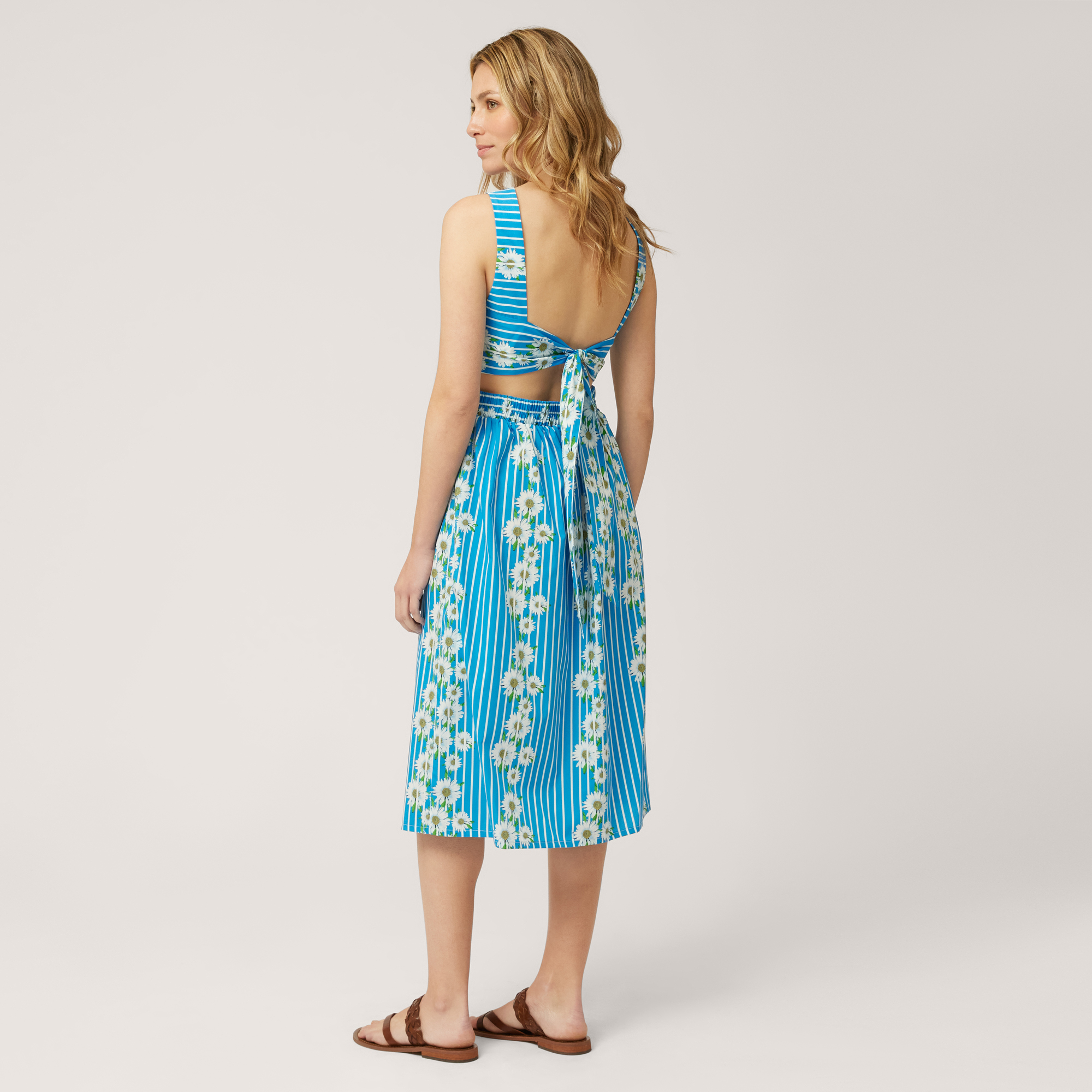 Midi Dress with Stripes and Daisies, Light Blue, large image number 1