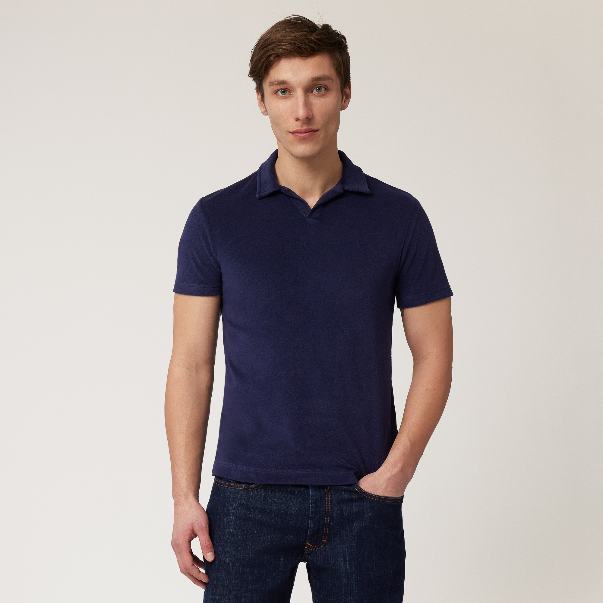 Polo In Cotone Spugna, Blu Navy, large