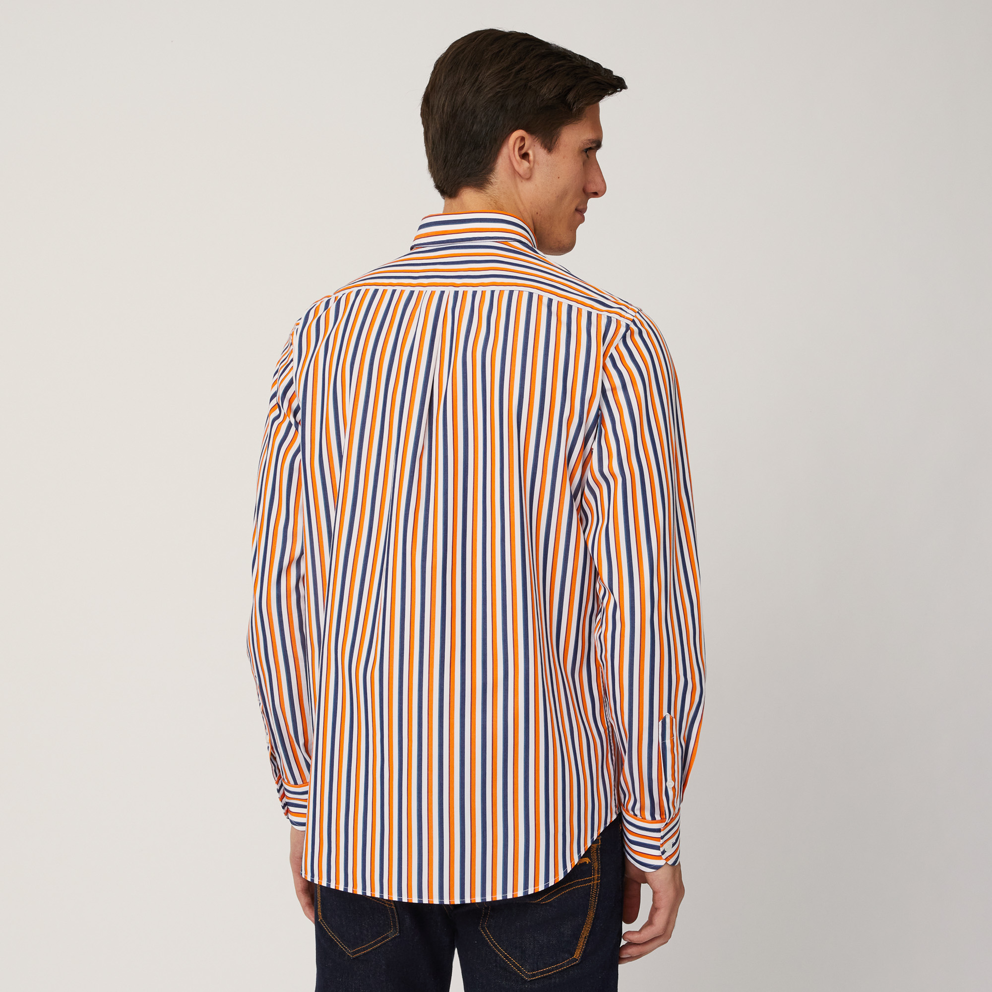 Camicia In Cotone A Righe, Arancio/Blu, large image number 1