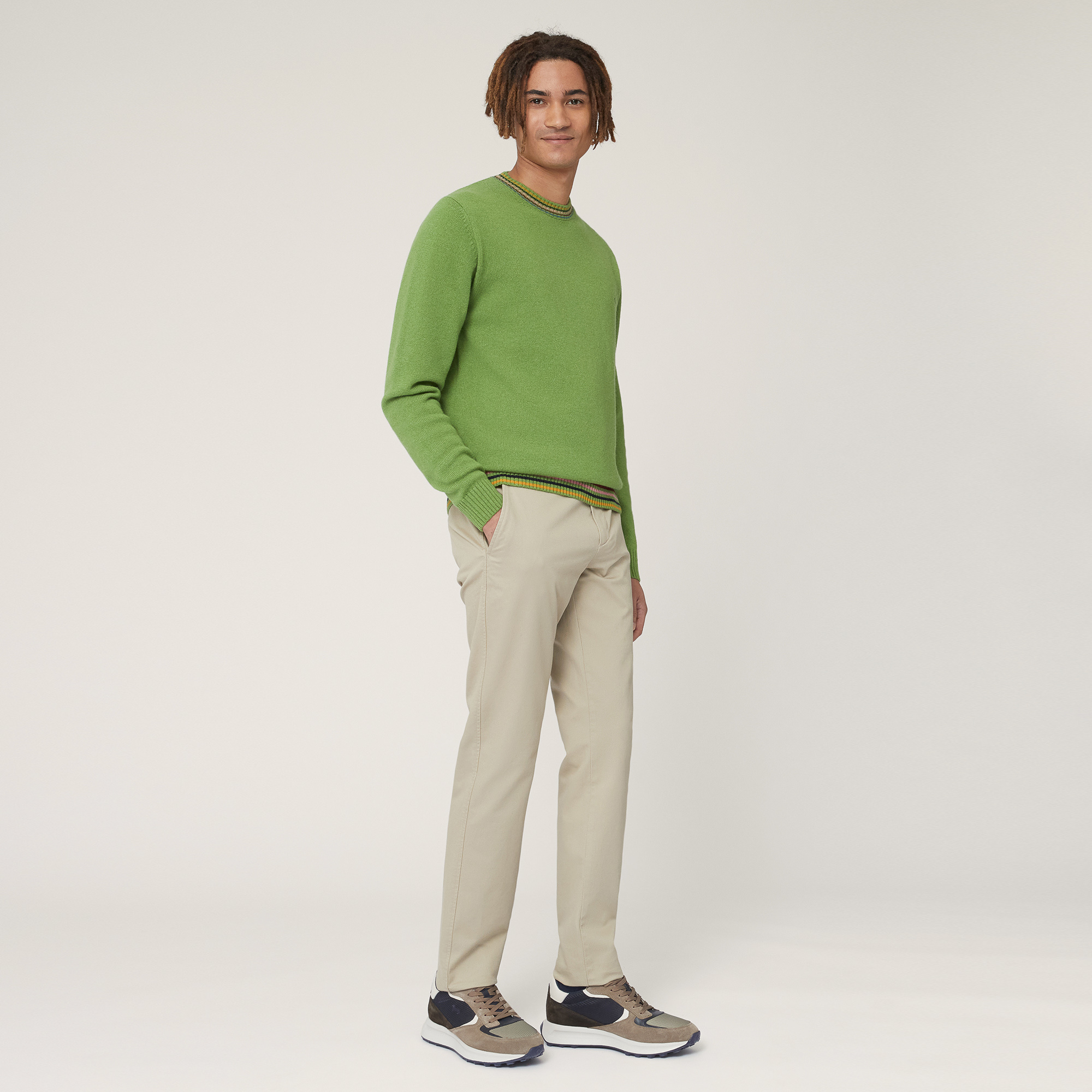 Pullover with Striped Edges, Green, large image number 3