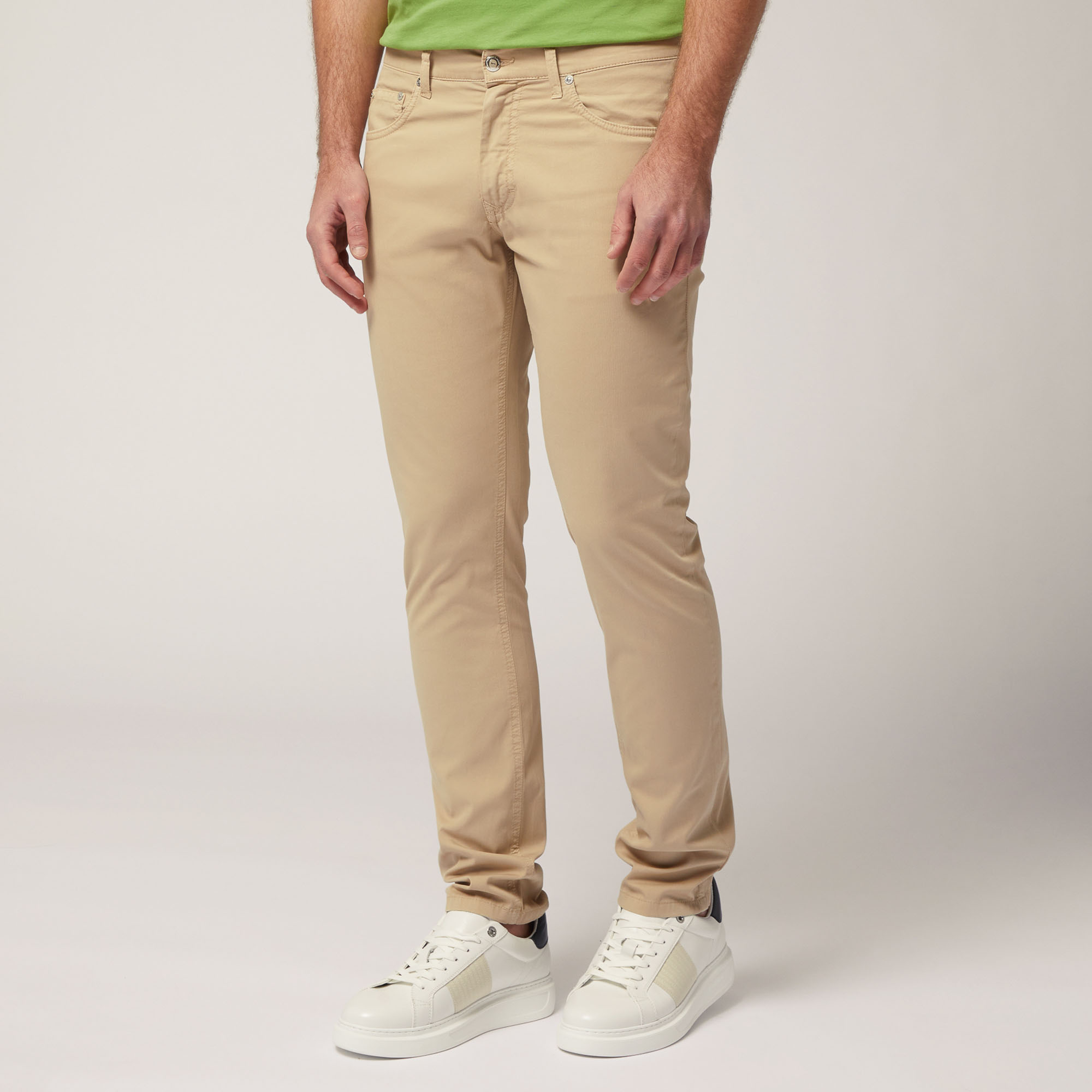 Narrow Five-Pocket Pants, Beige, large