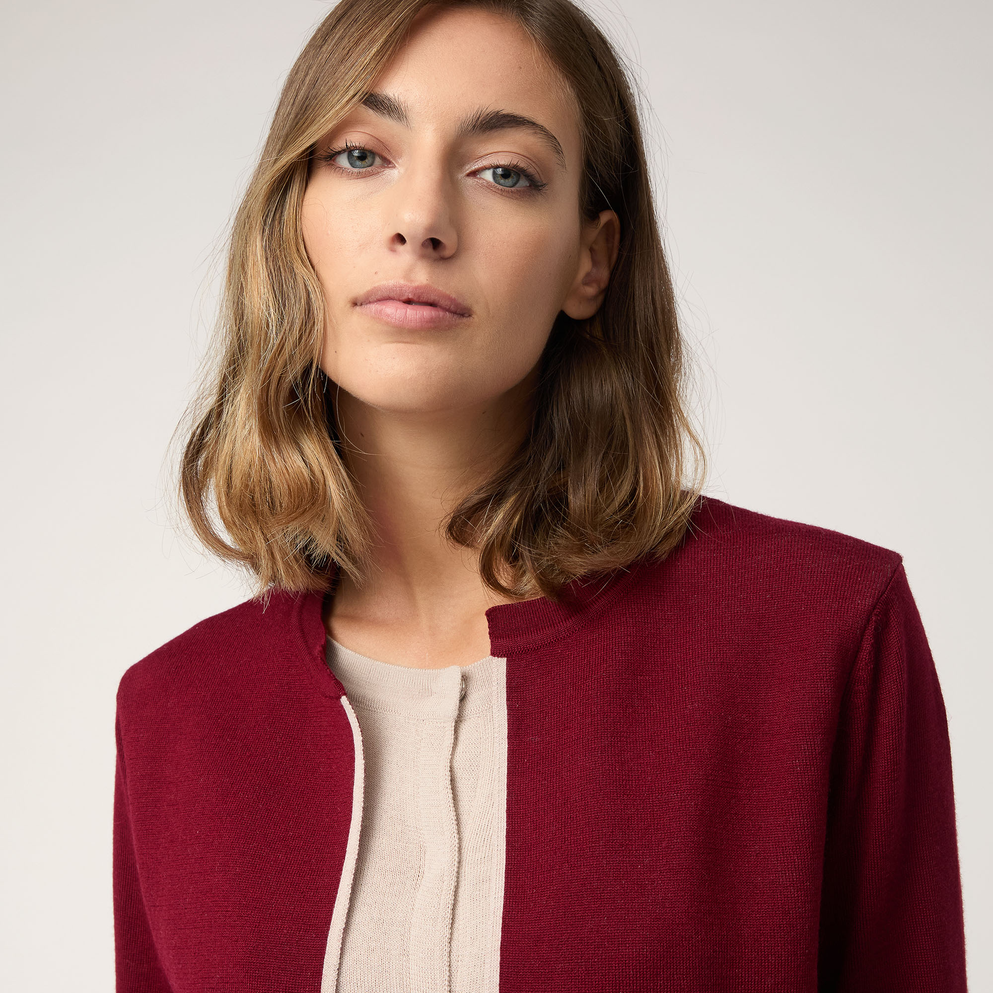 Two-Tone Cardigan with Panel, Red , large image number 2