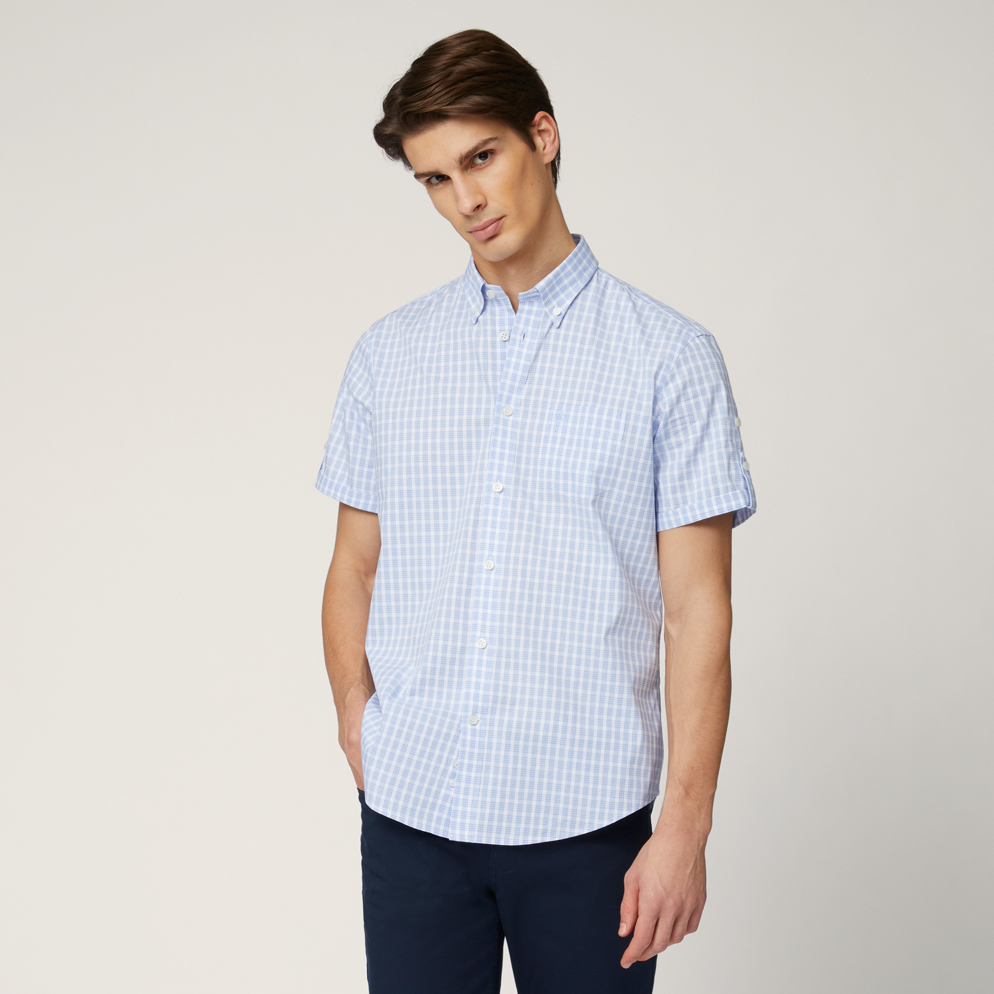 Check Short-Sleeved Shirt, Sport Blue, large image number 0