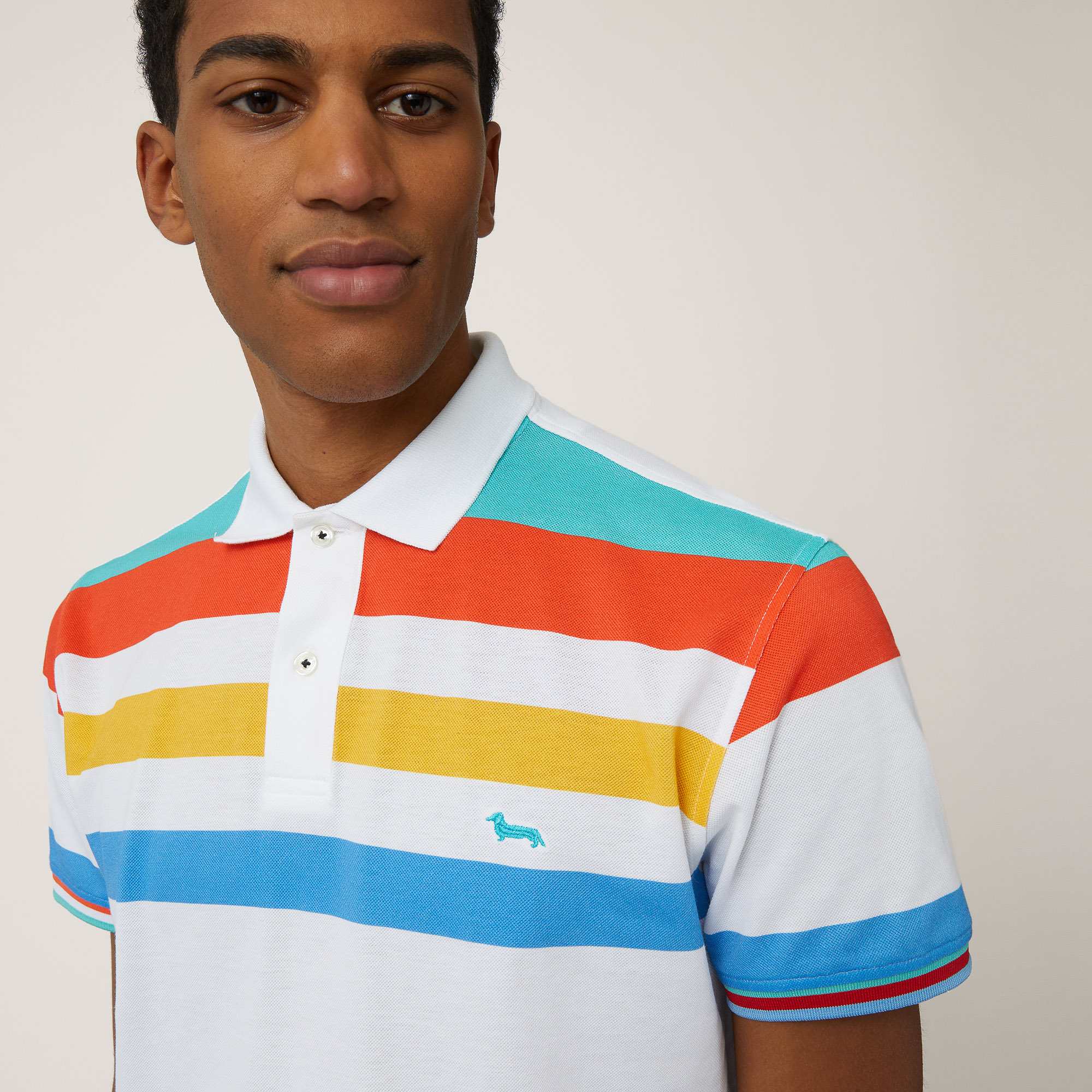 Striped Print Cotton Polo, Turquoise, large image number 2