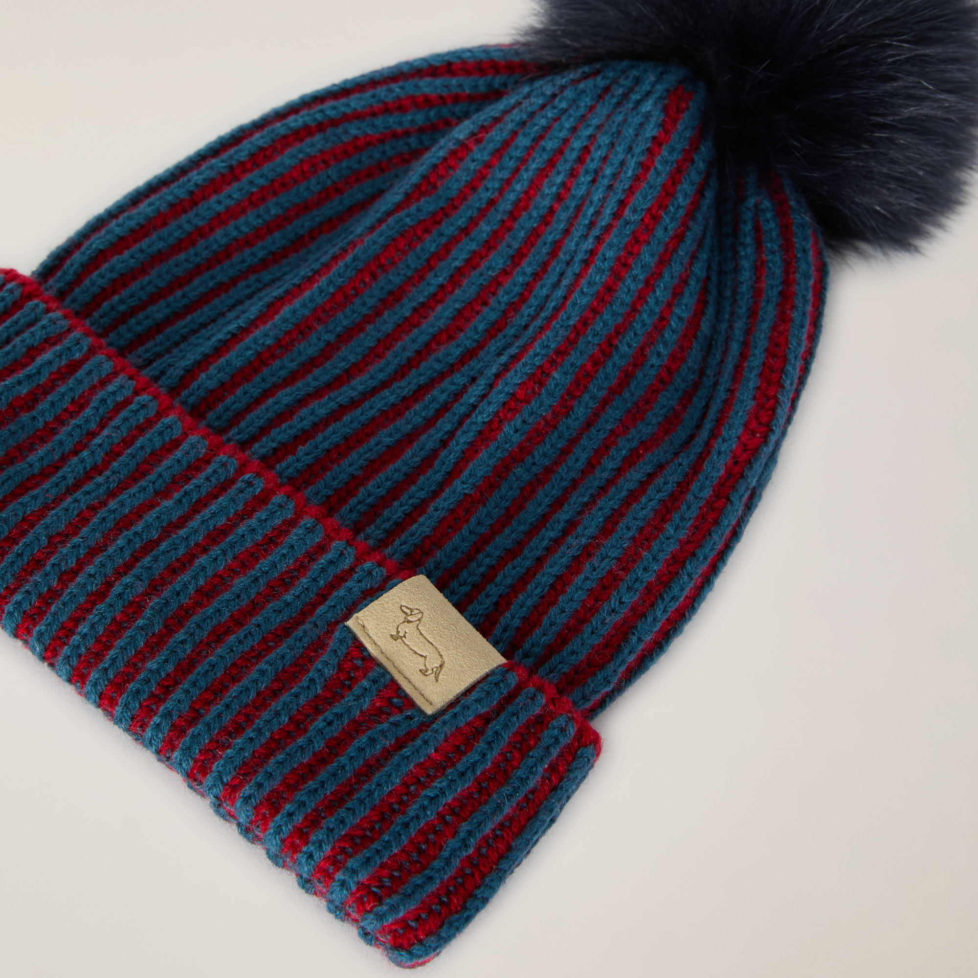 Unisex wool-blend hat with fur pom-pom, Navy blue, large image number 2