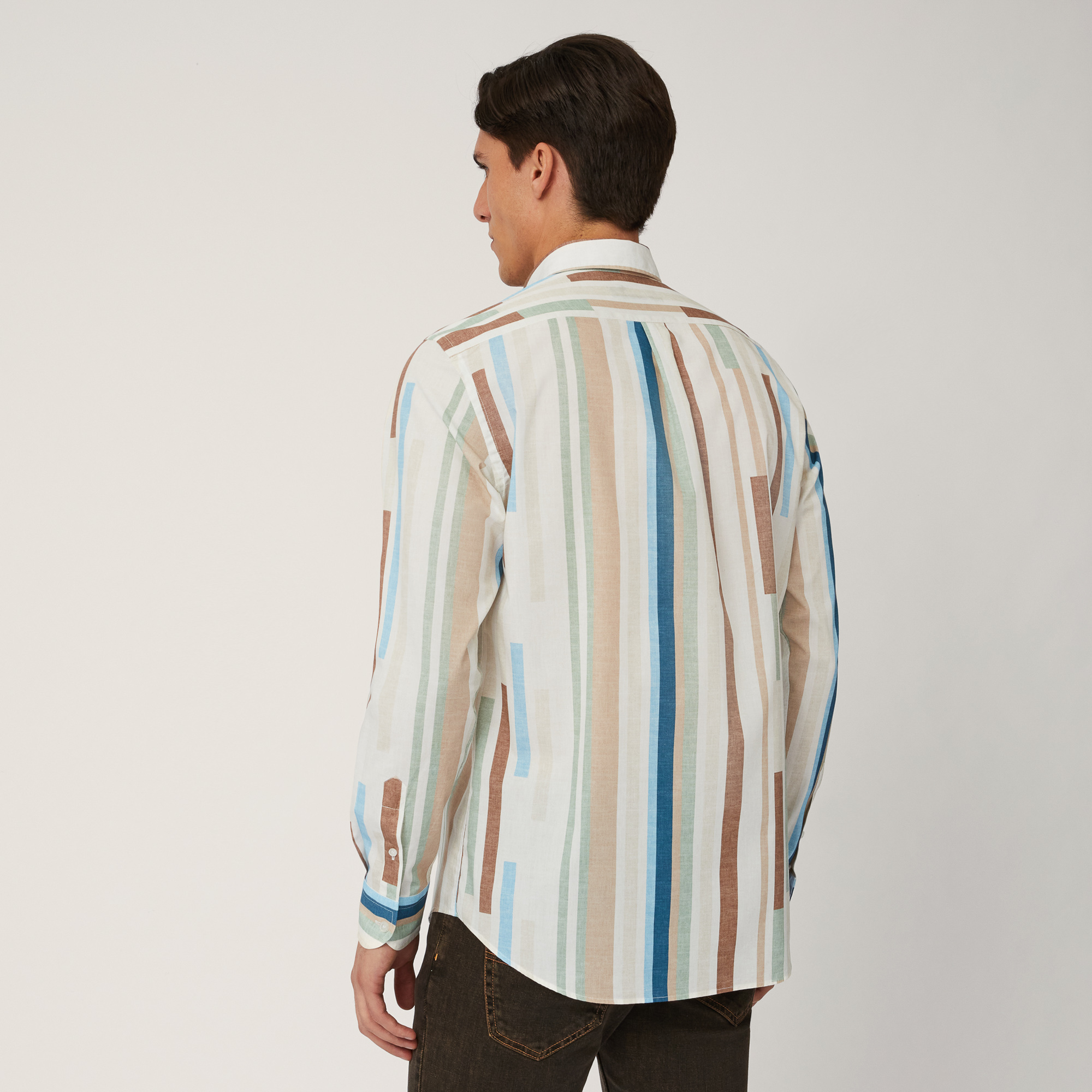 Staggered Stripe Shirt, Beige, large image number 1