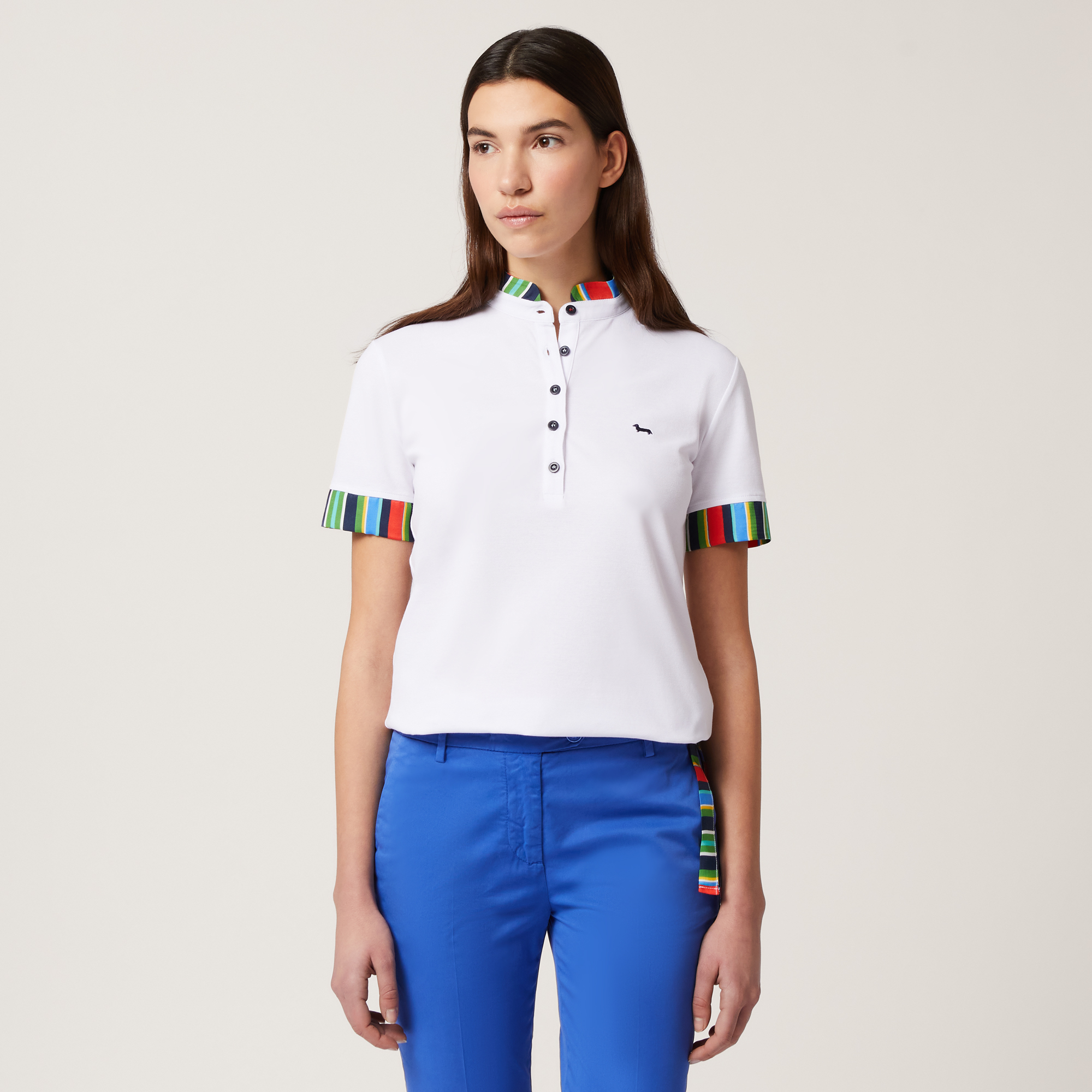 Polo with Mandarin Collar, White, large image number 0