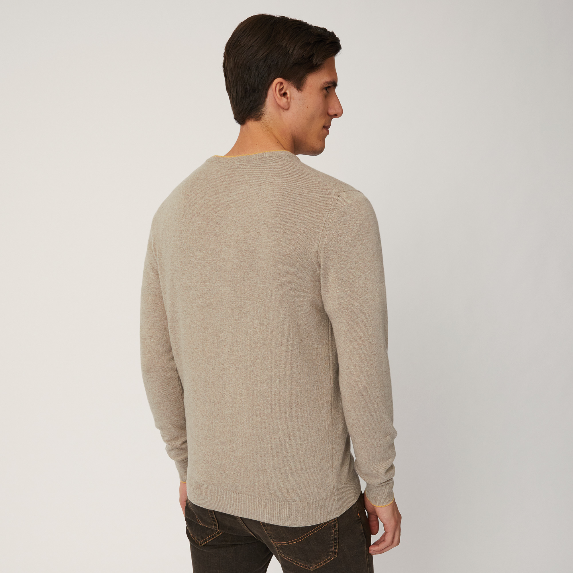 Pullover Con Dettagli Rigati, Beige, large image number 1