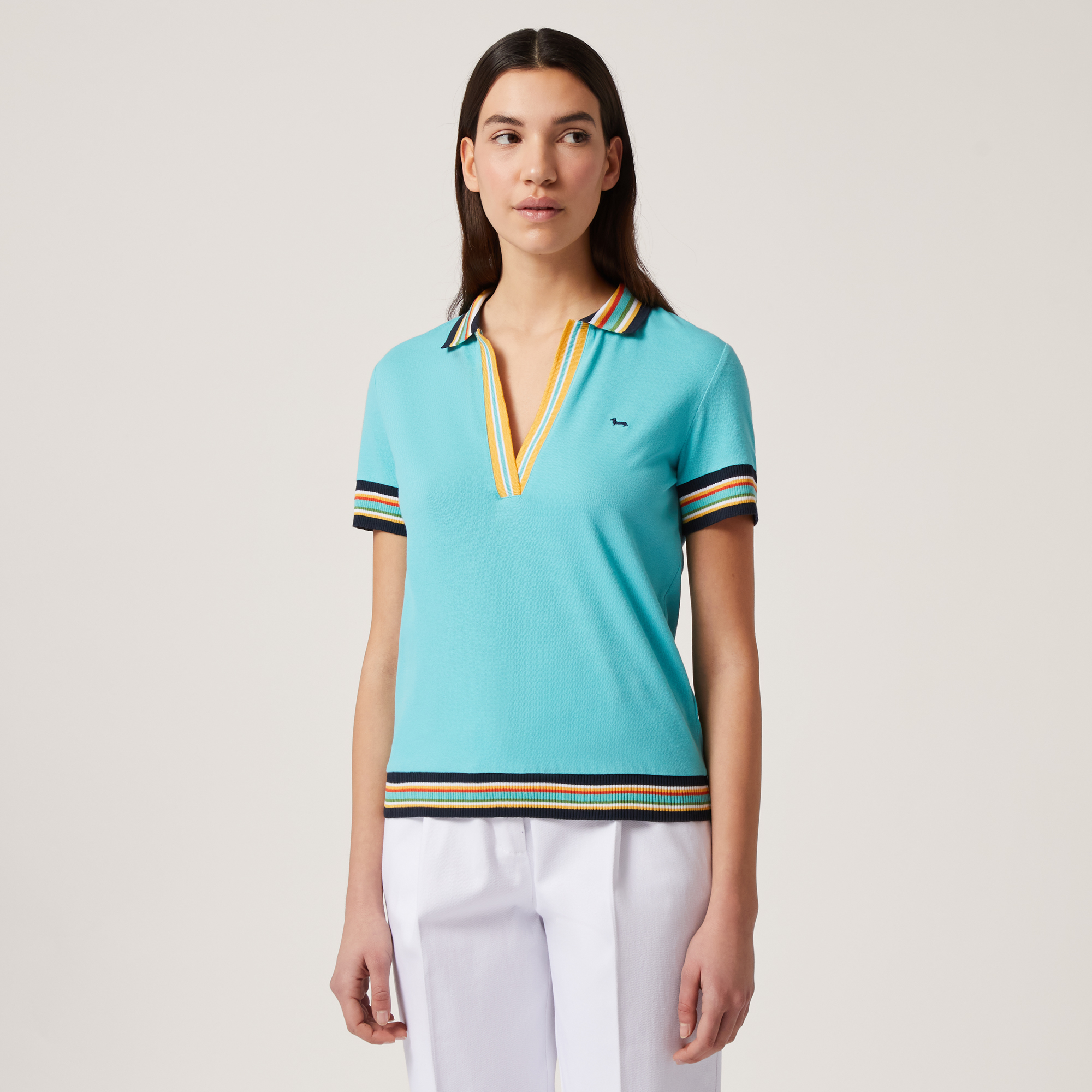 Polo with Striped Rib, Turquoise, large image number 0