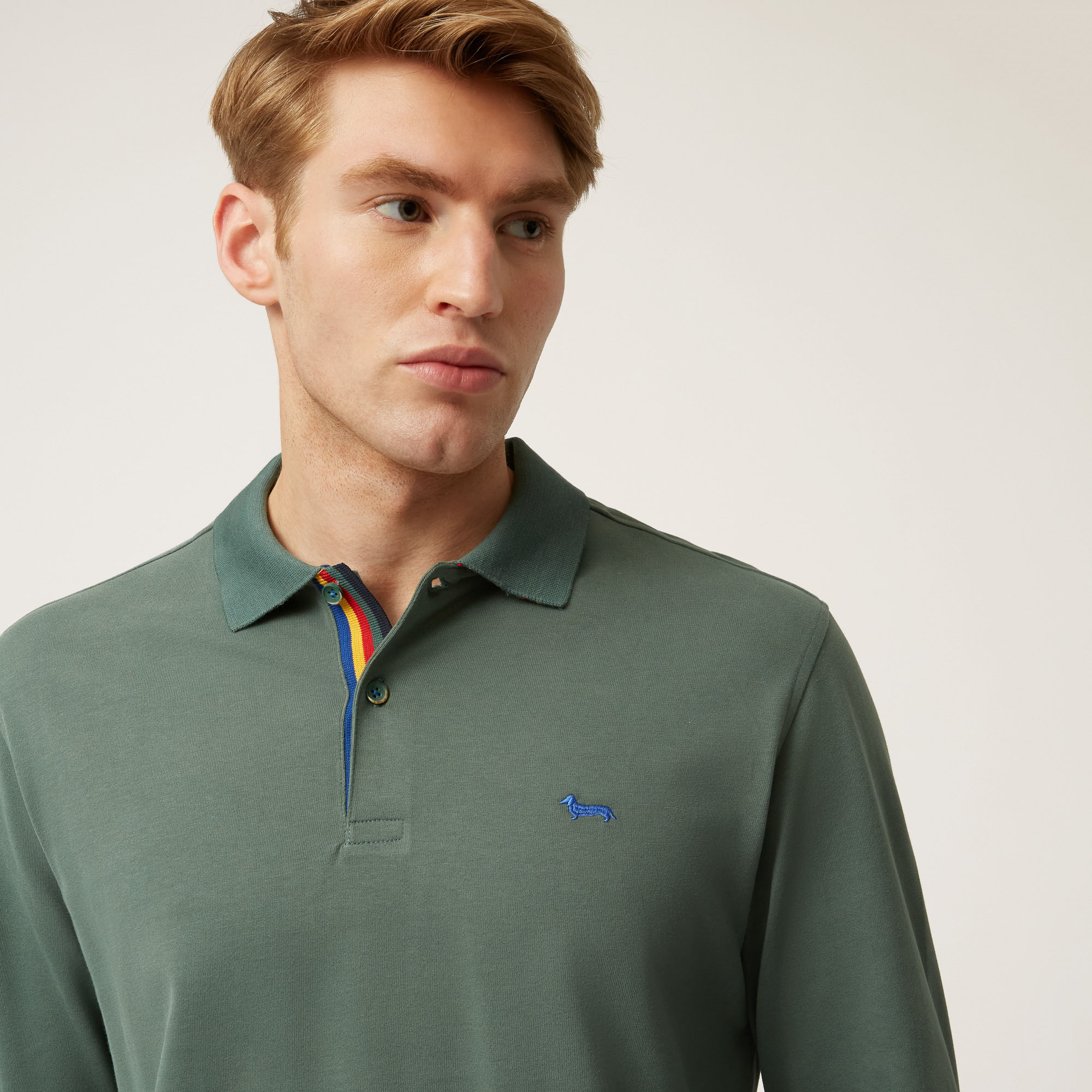 Long-Sleeved Cotton Polo Shirt With Contrasting Detail: Luxury italian ...