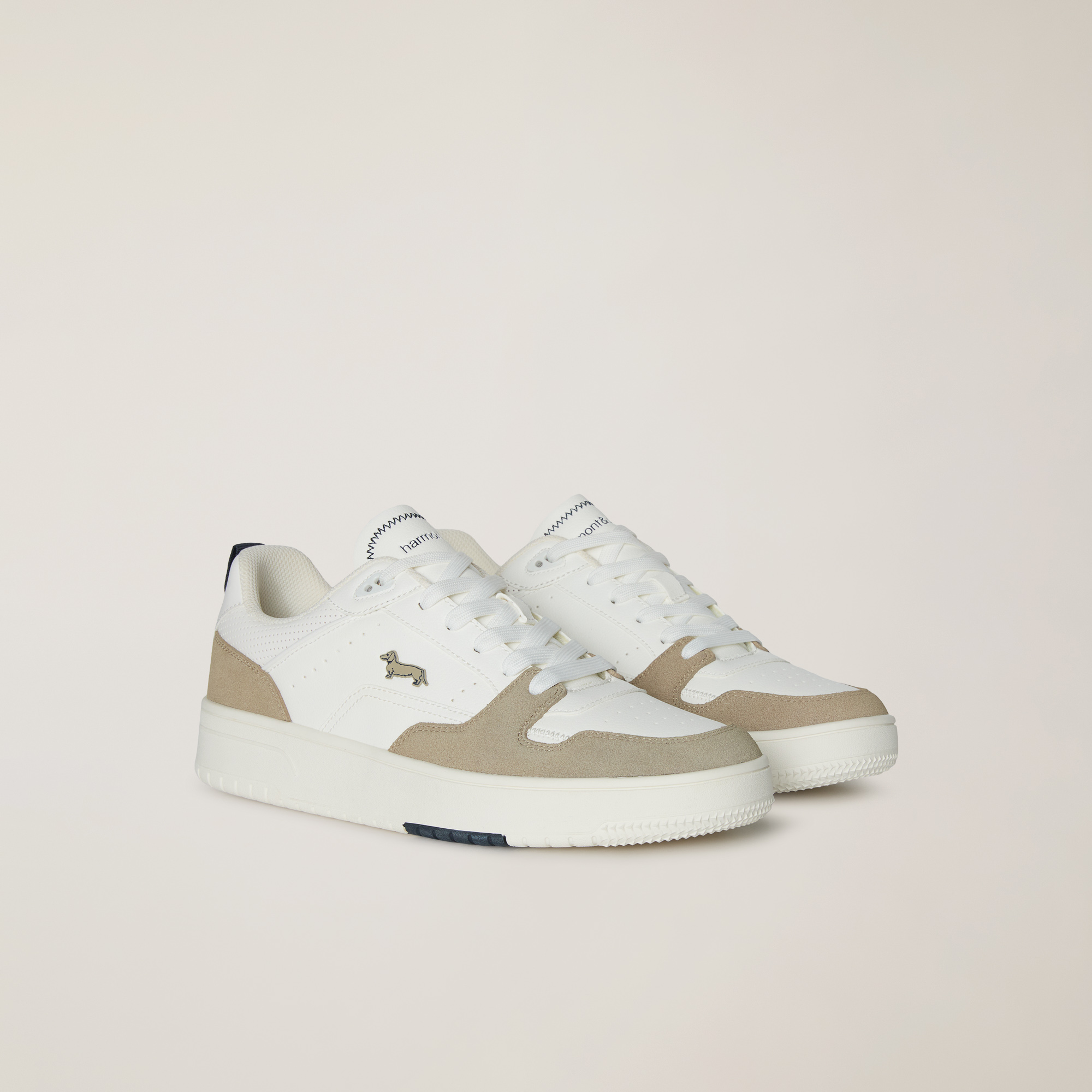 Mixed-Material Sneaker, Beige and white, large image number 1