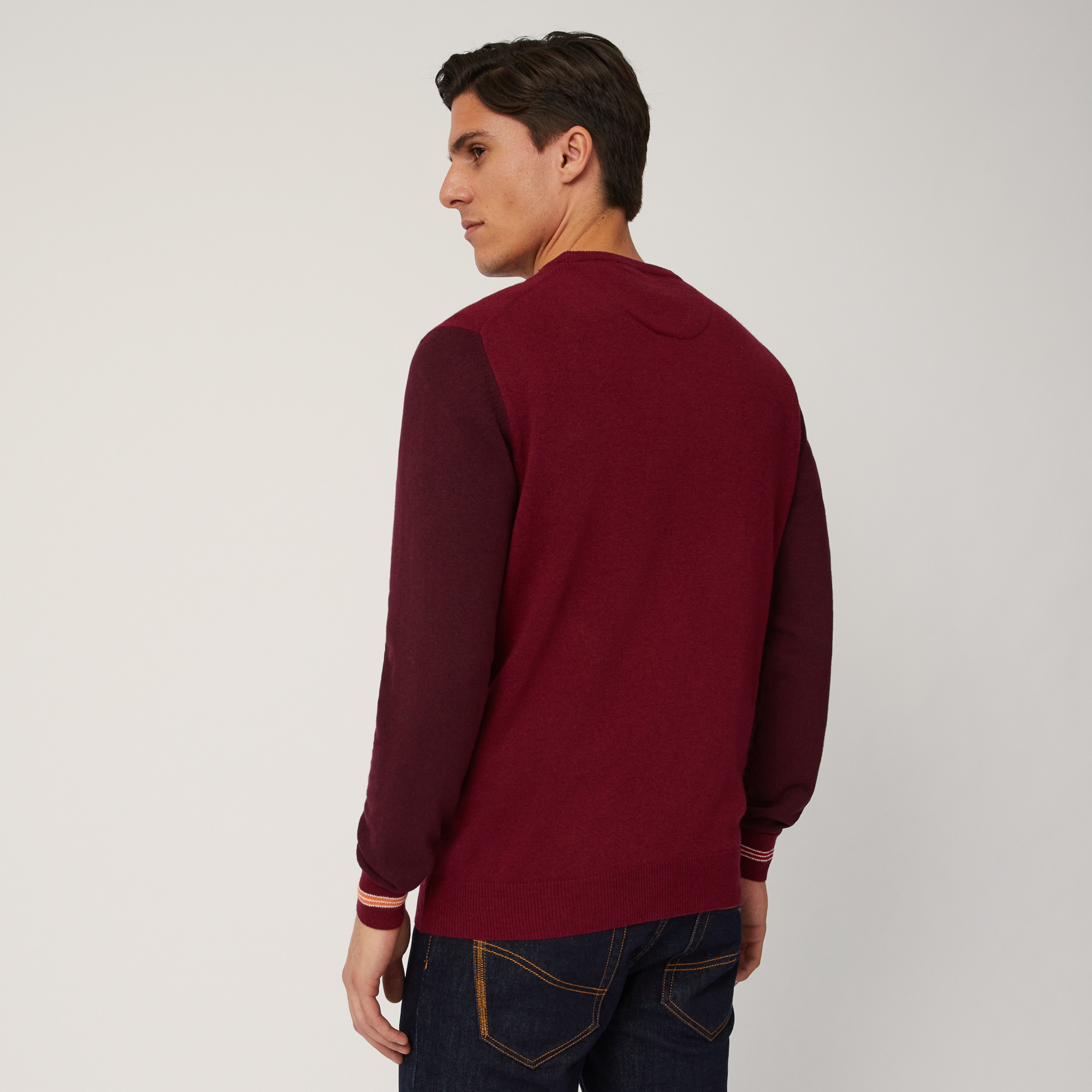 Pullover With Striped Cuffs, Rosso, large image number 1