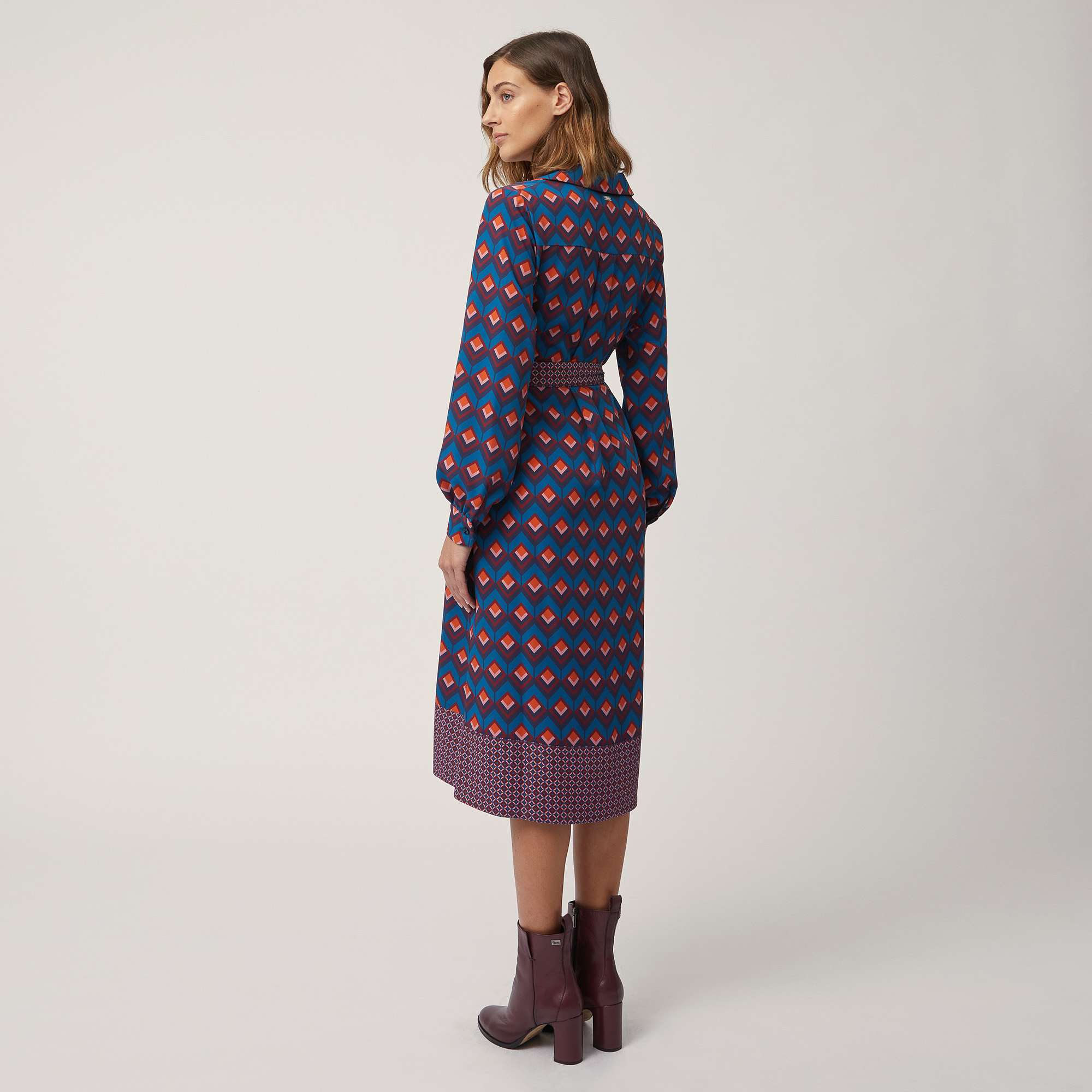 Geometric Pattern Shirt Dress, Blue, large image number 1