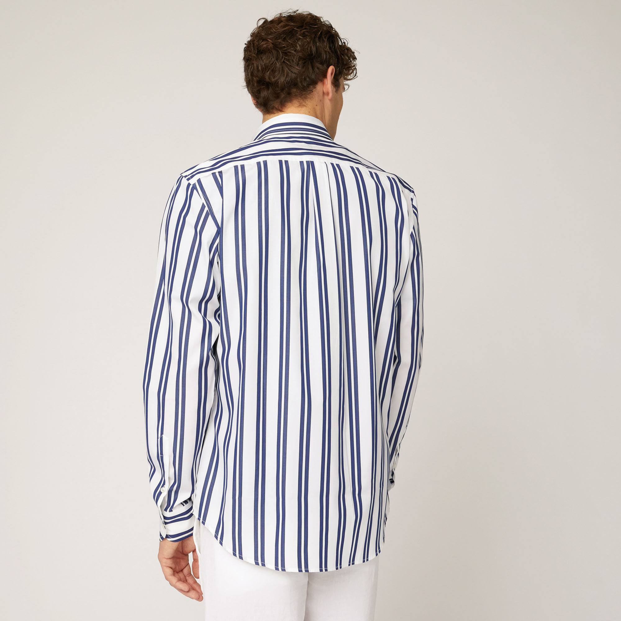 Striped Cotton Shirt, Blue, large image number 1