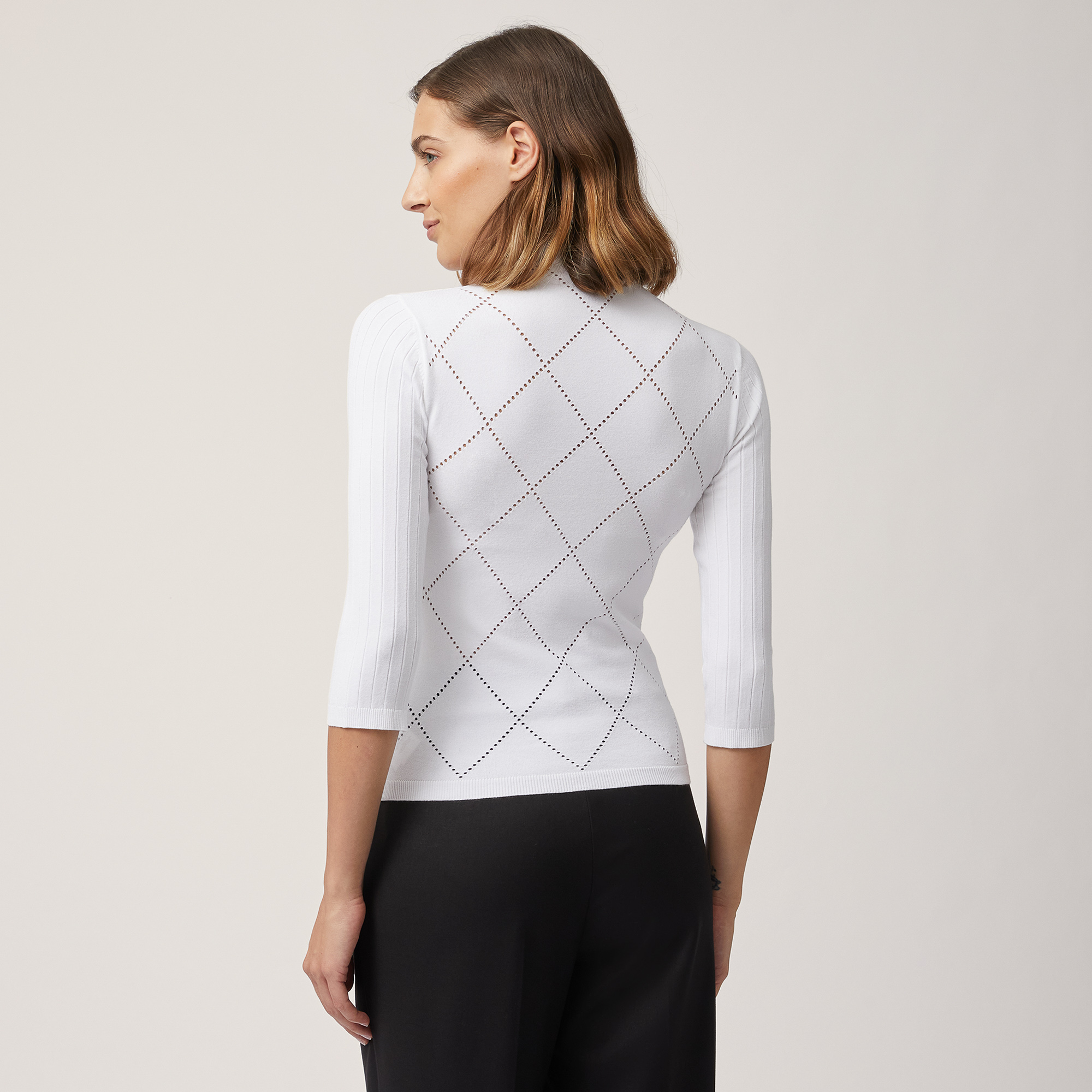 Turtleneck with Openwork Diamonds, Bianco, large image number 1