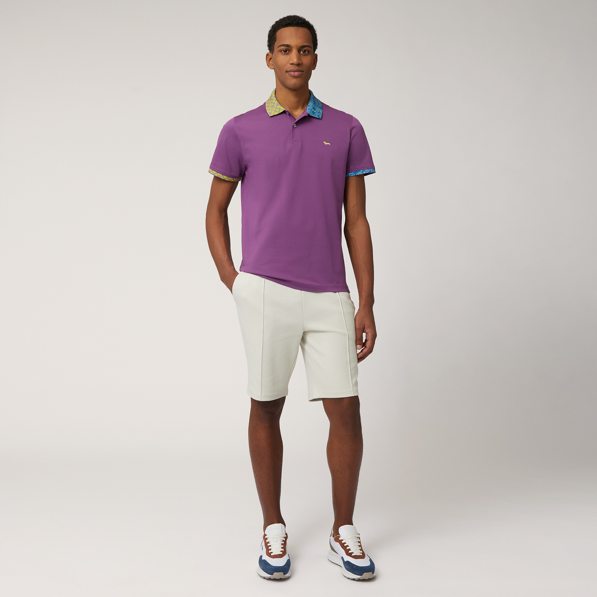 Cotton Polo with Double Print, Violet, large image number 3