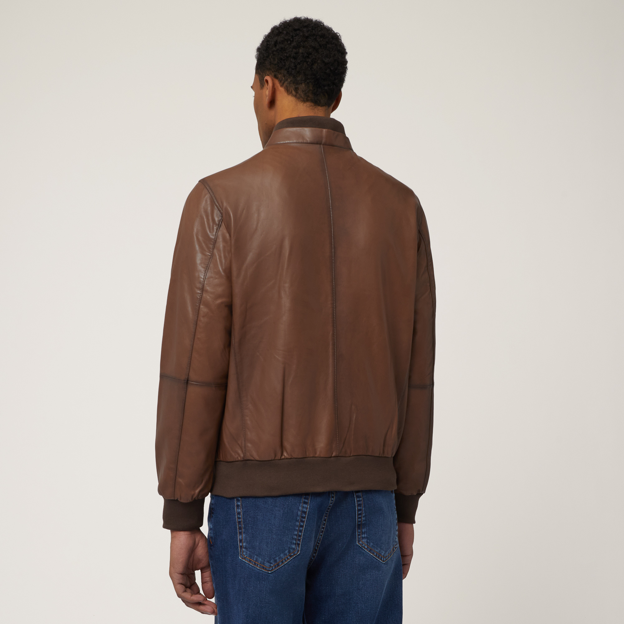 Indigo Cruise Nappa Leather Bomber Jacket