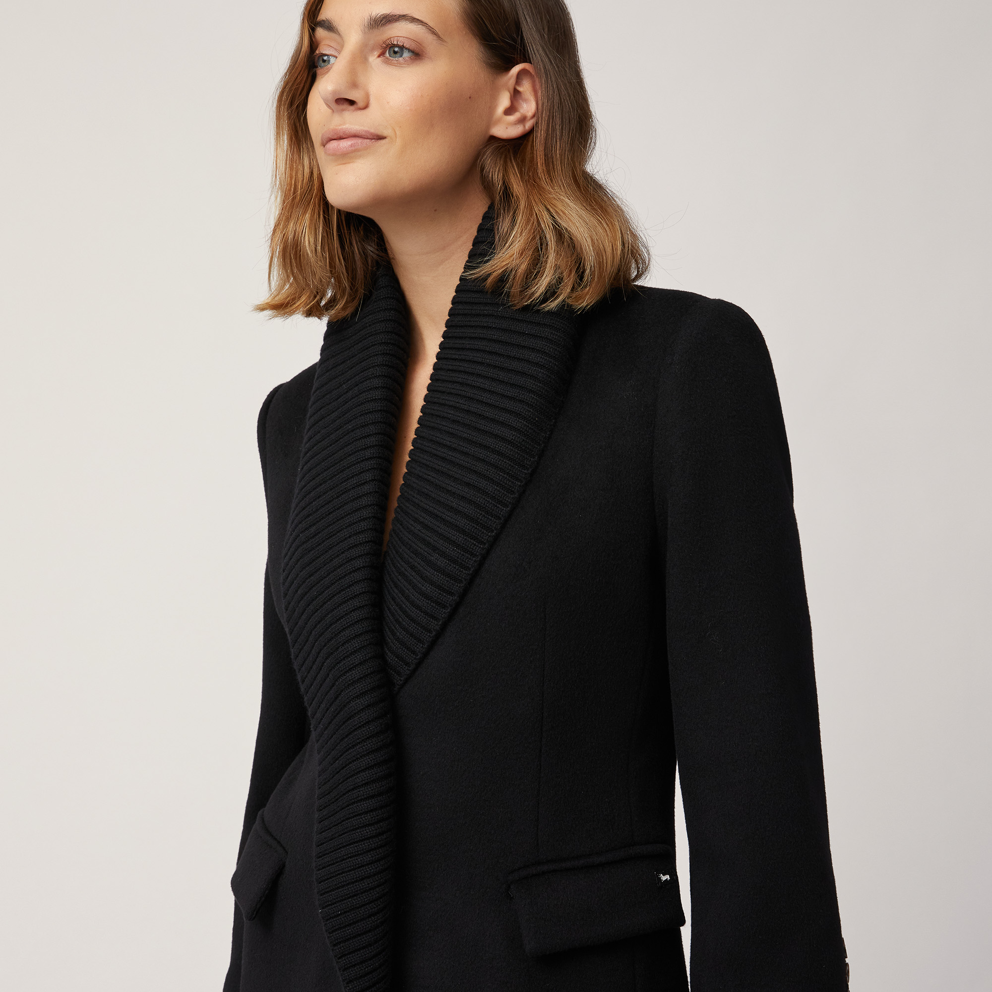 Coat with Ribbed Collar, Black , large image number 2