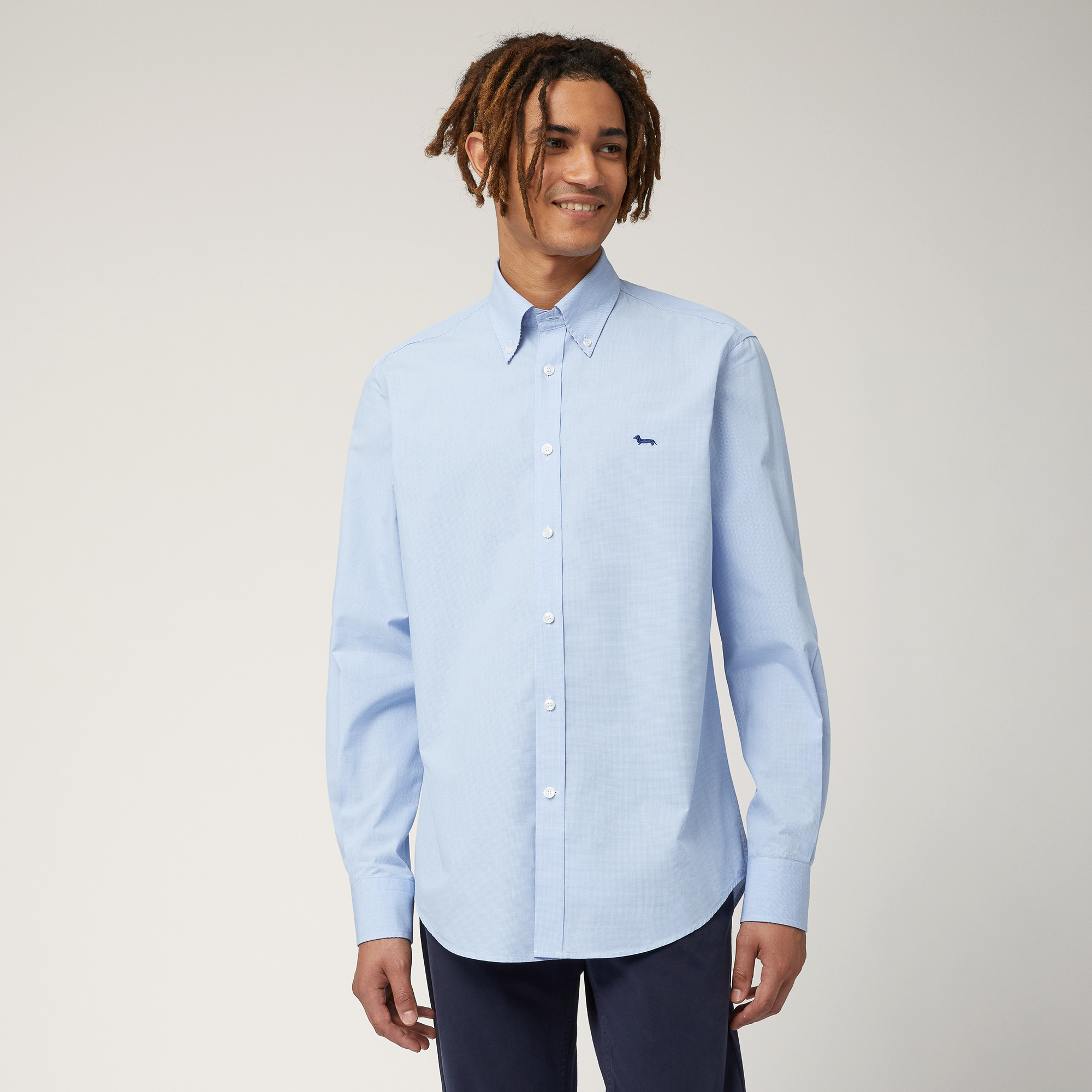 Shirt with Contrasting Inner Detail, Blu, large