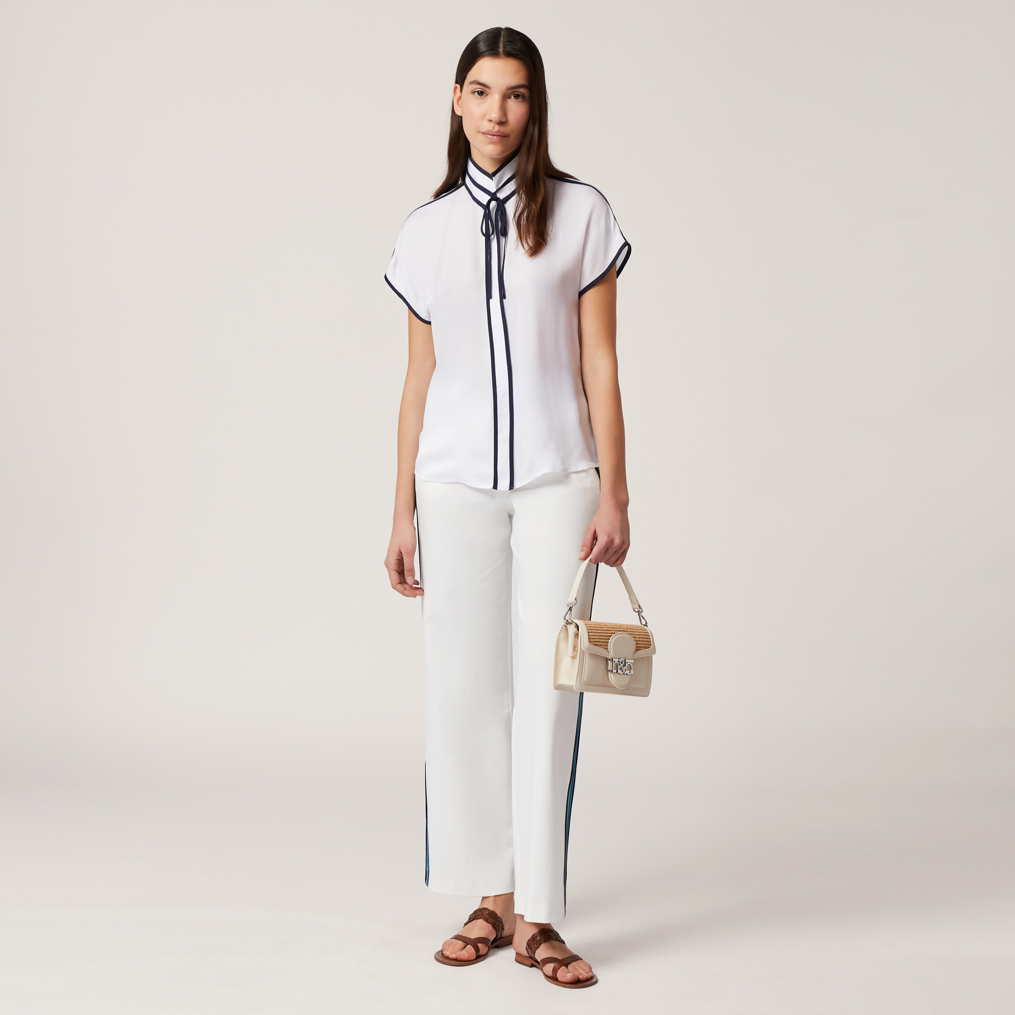 Blouse with Contrasting Trims, White, large image number 3