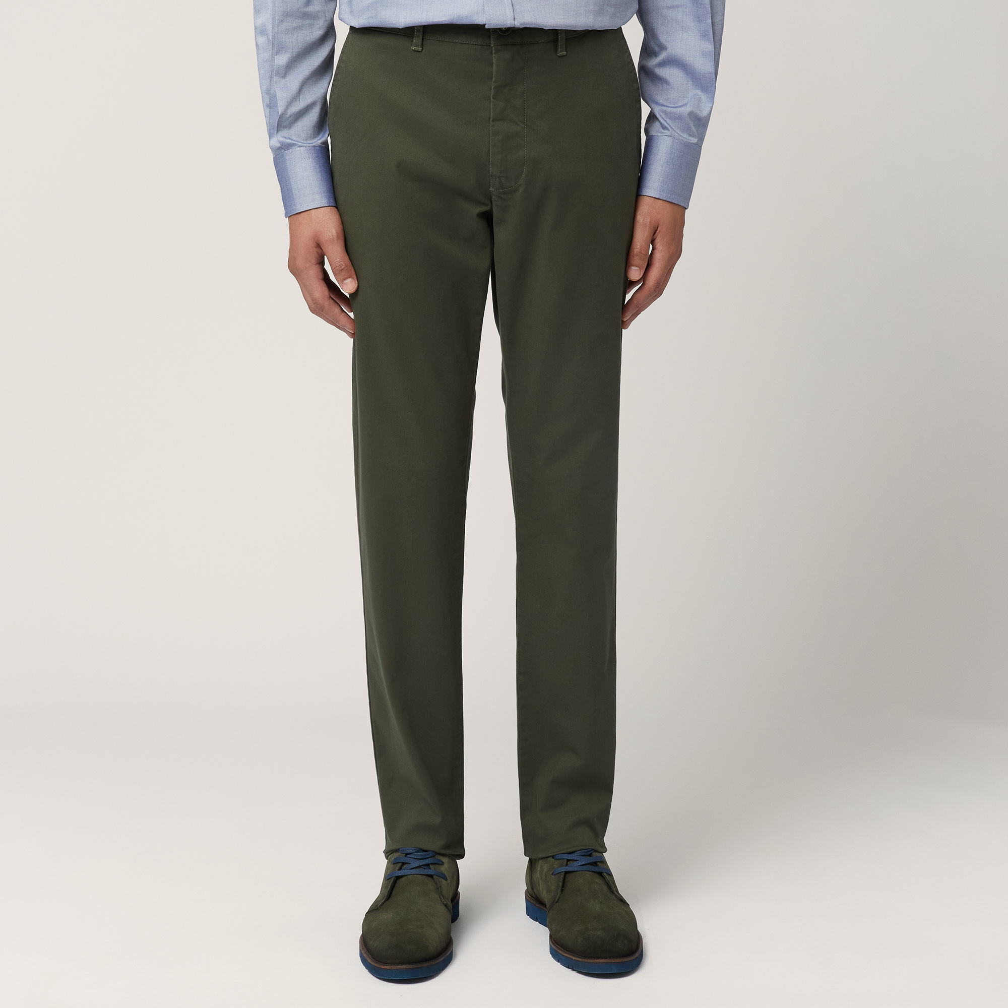 Pantaloni Narrow In Cotone, Verde, large