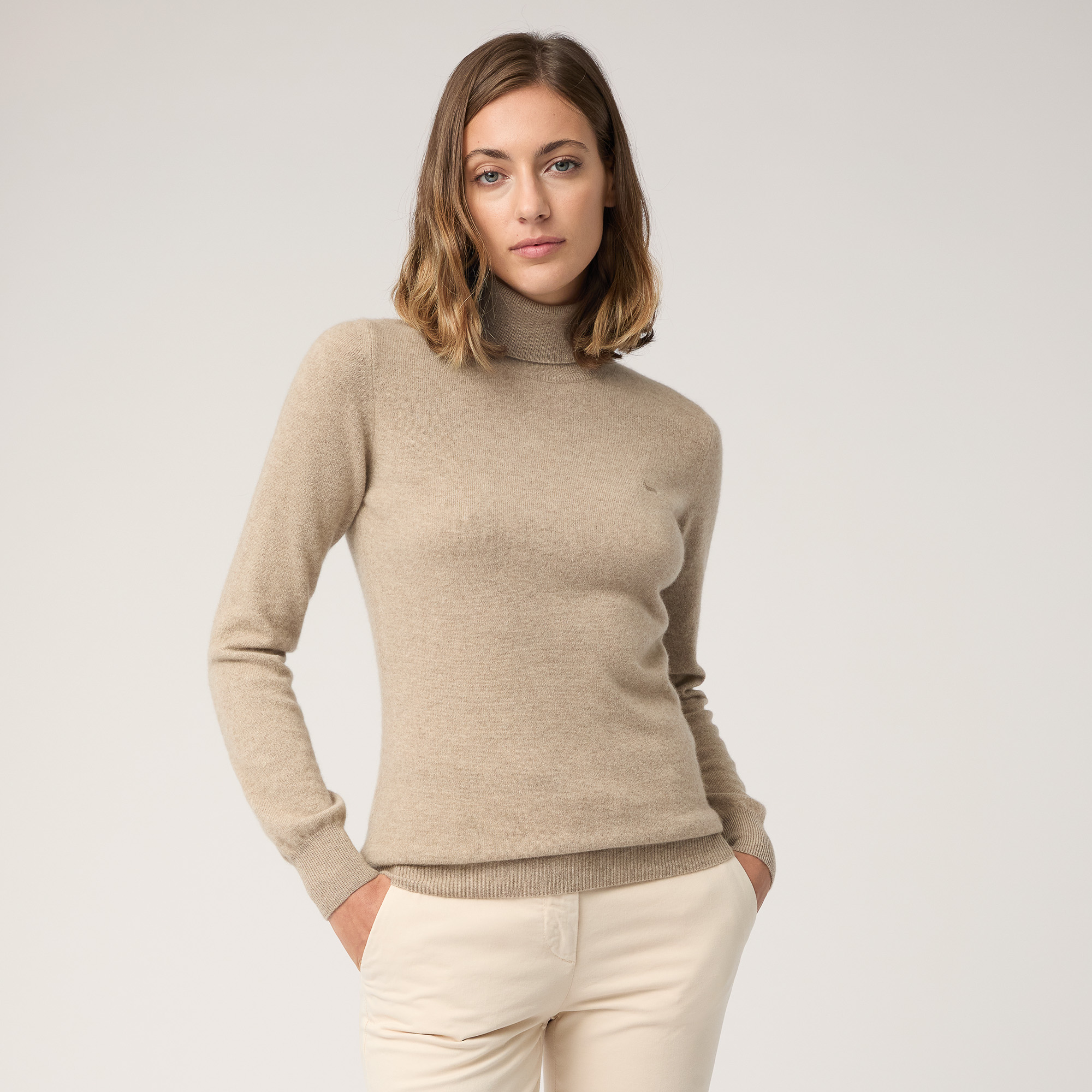 Cashmere Turtleneck Sweater, Beige, large