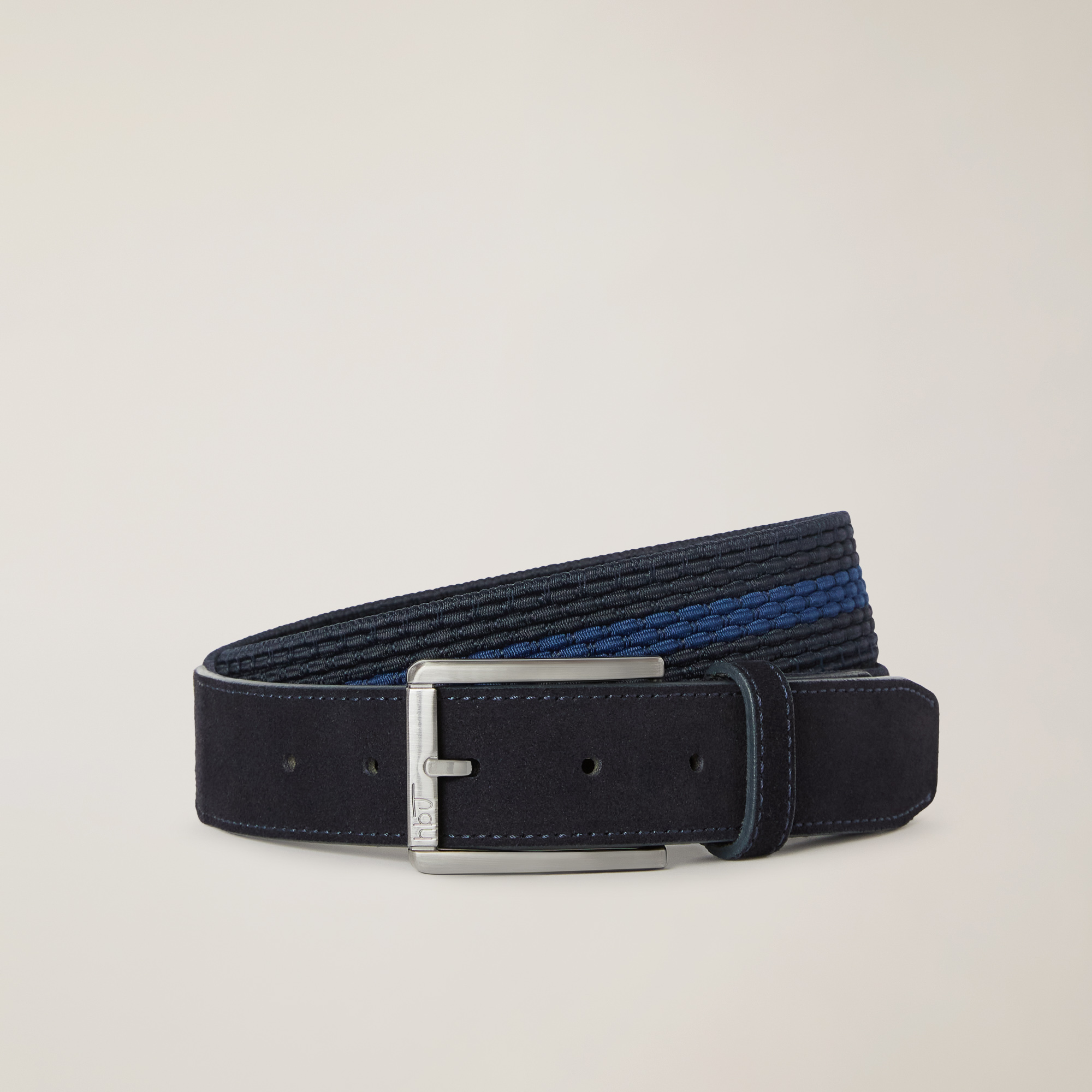 Leather Striped Belt, Dark Blue, large image number 0