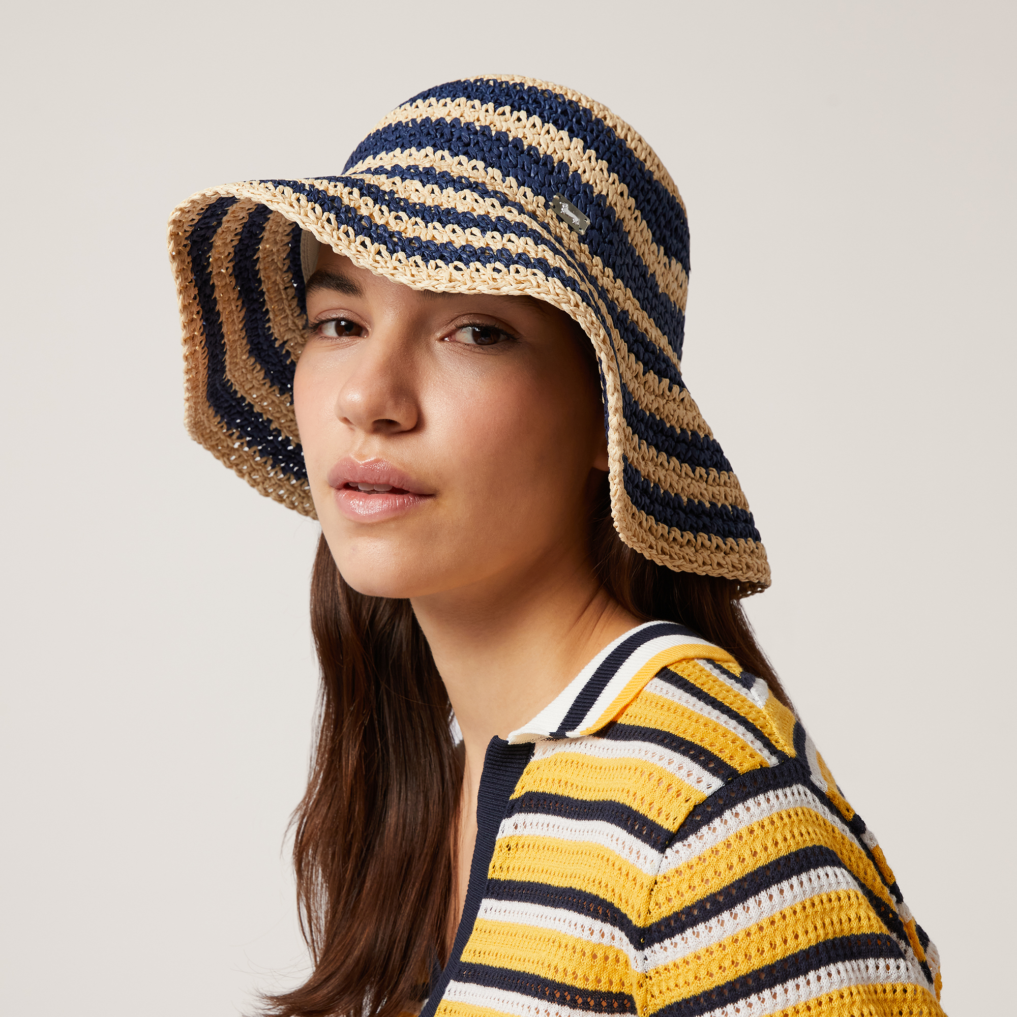 Striped Cloche Hat, Light Blue, large image number 2