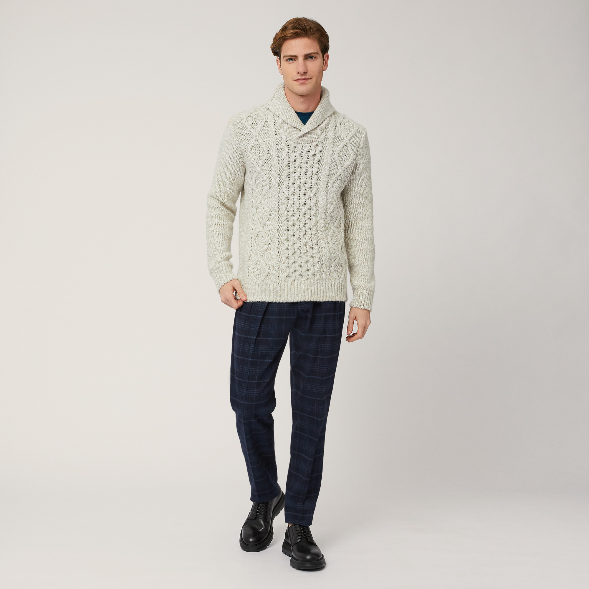 Shawl-Neck Pullover, White, large image number 3