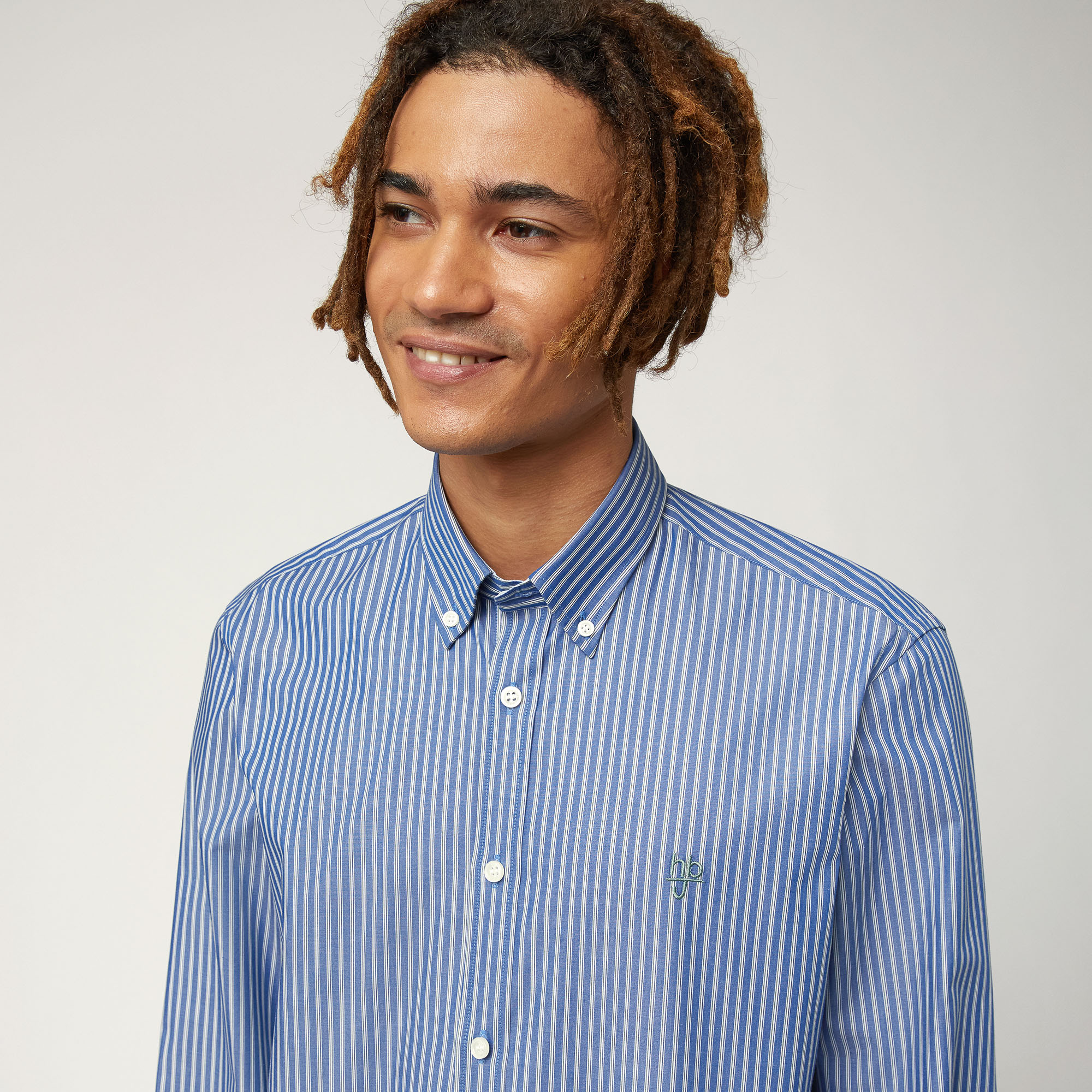 Striped Cotton Shirt, Blue, large image number 2