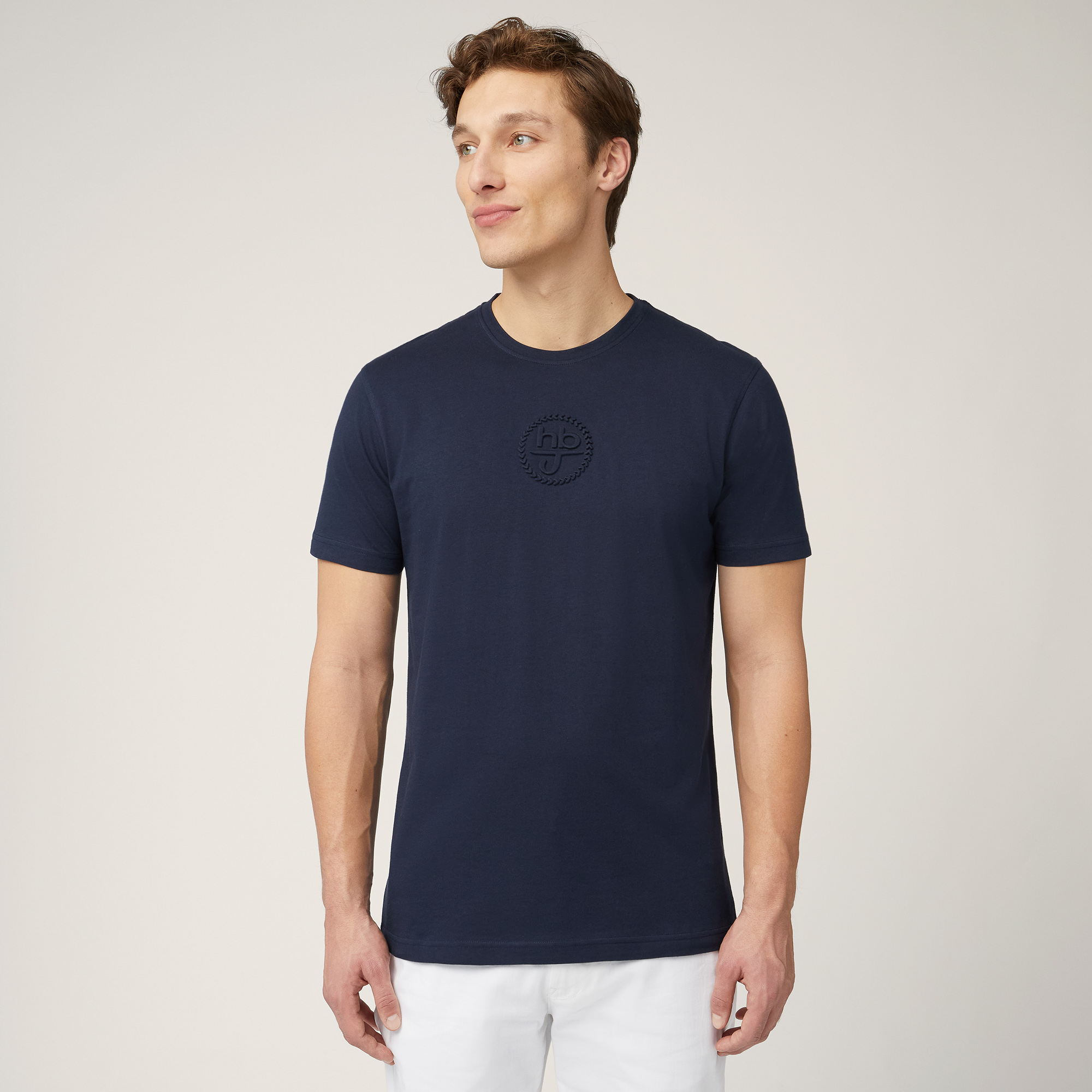 T-shirt with Monogram Print, Dark Blue, large