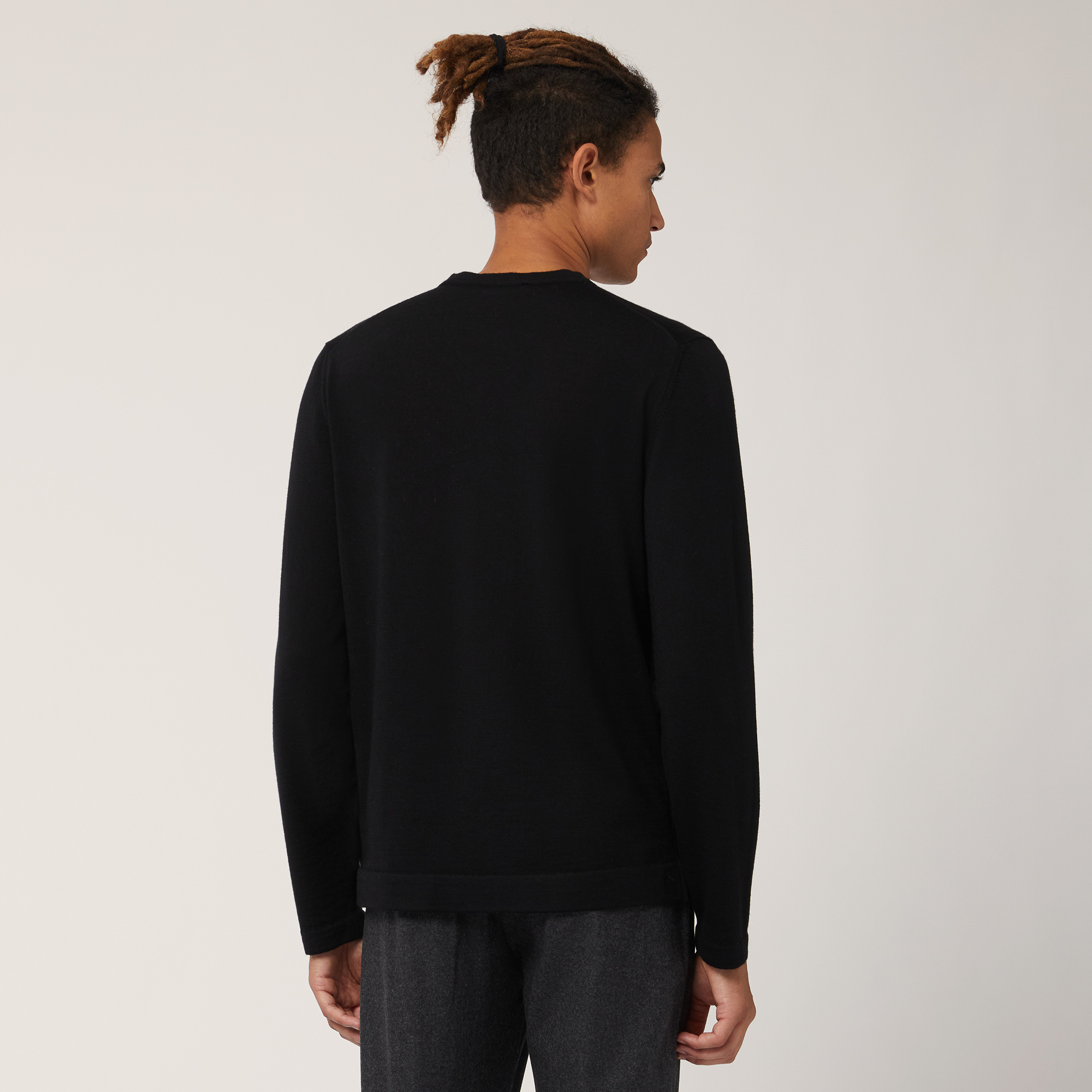 Wool Long-Sleeved Sweater, Nero, large image number 1