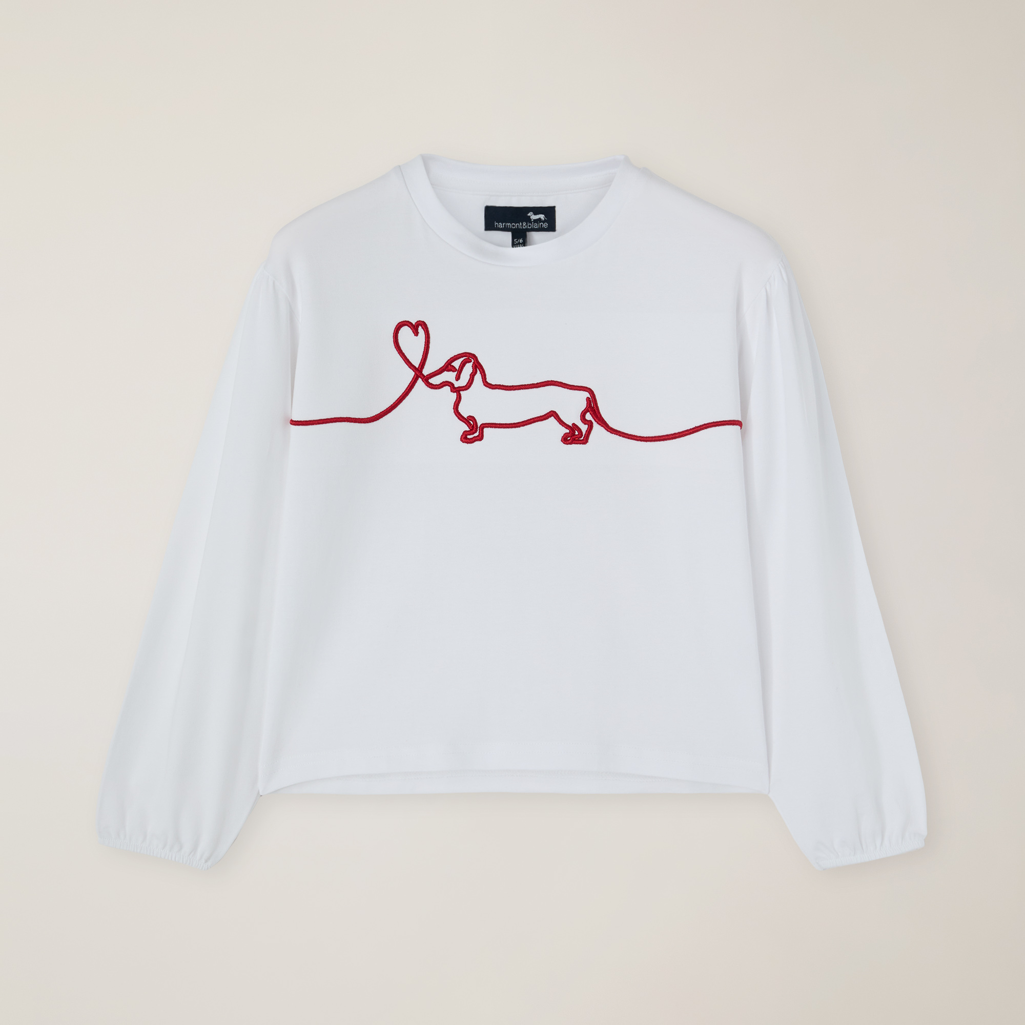 Organic T-Shirt With 3D Dachshund Embroidery, White, large image number 0