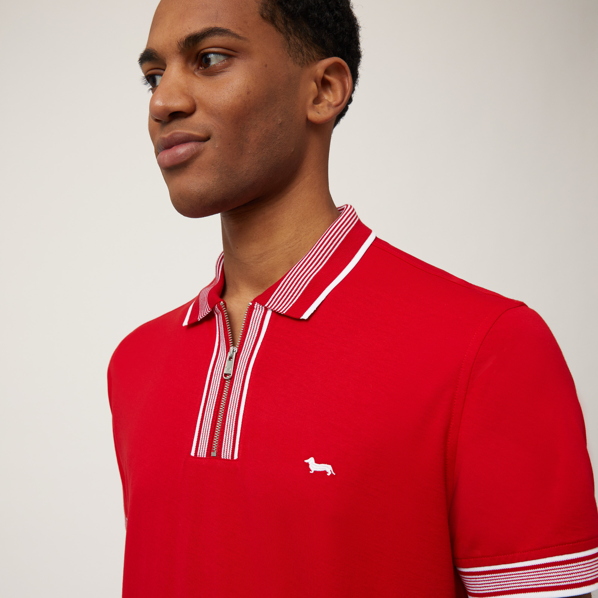 Cotton Polo with Zipper, Deep Red, large image number 2