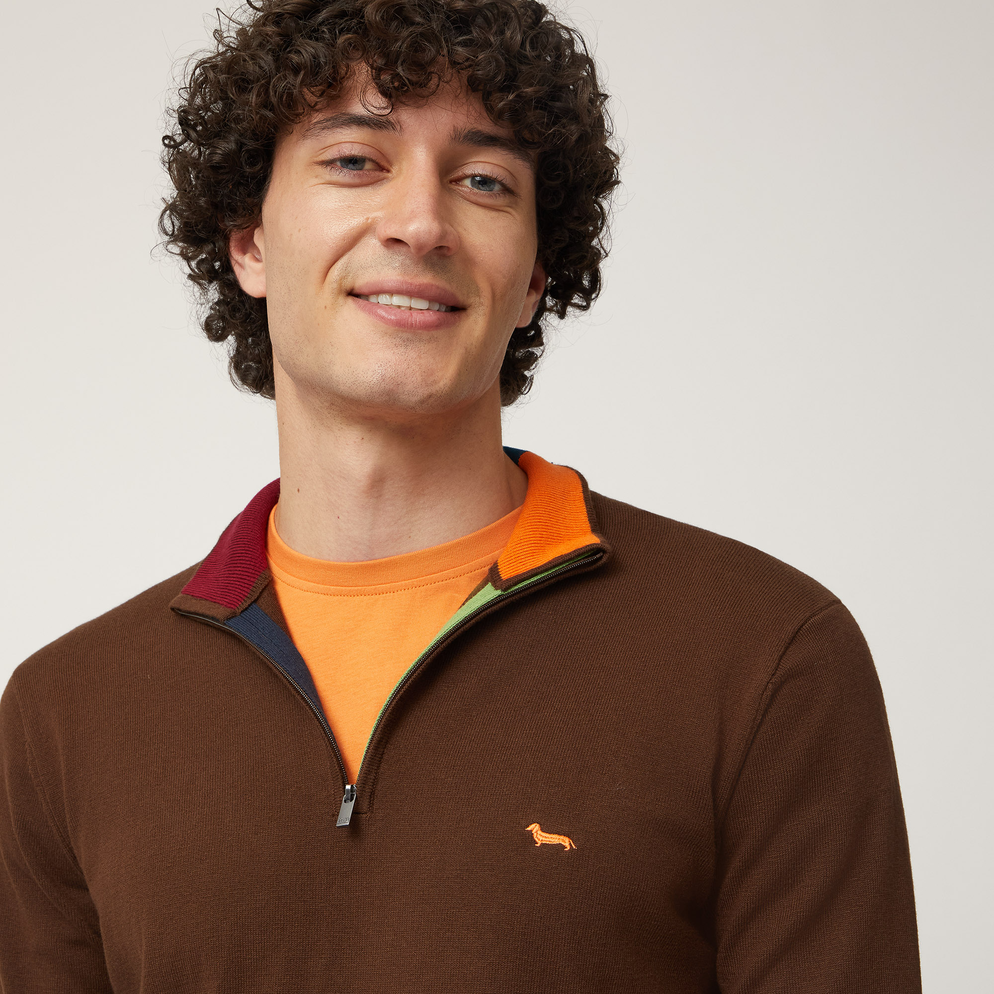 Pullover with Half-Zipper Collar, Brown, large image number 2