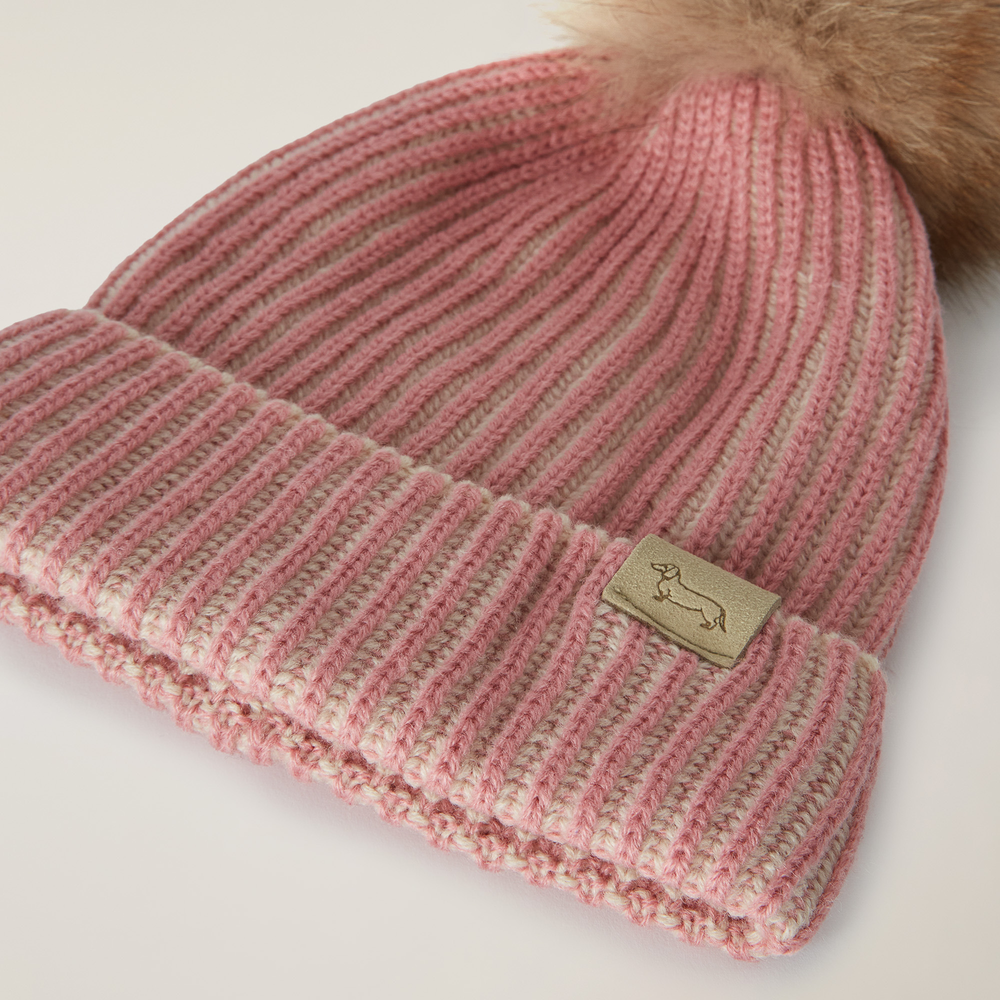 Unisex wool-blend hat with fur pom-pom, Silk Pink, large image number 2